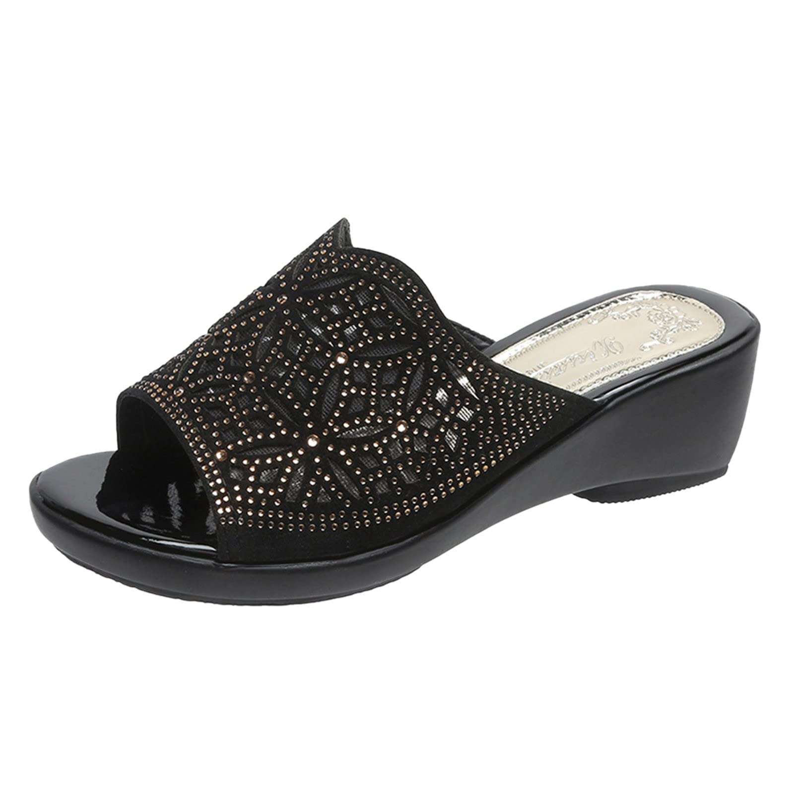 Women's Rhinestone Open-Toe Wedge Slippers - Size 6 S - Fashion Spring & Summer Sandals for Women - Perfect for Home, Beach, and Casual Outings
