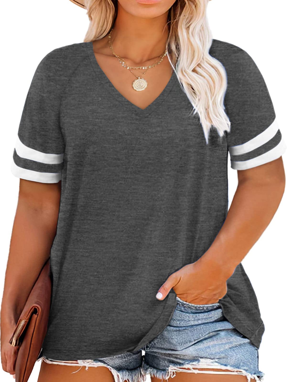 Plus-Size Women's Short Sleeve Tunic Tops - DOLNINE Oversized Blouse for Casual Wear, Work & Summer Outfits