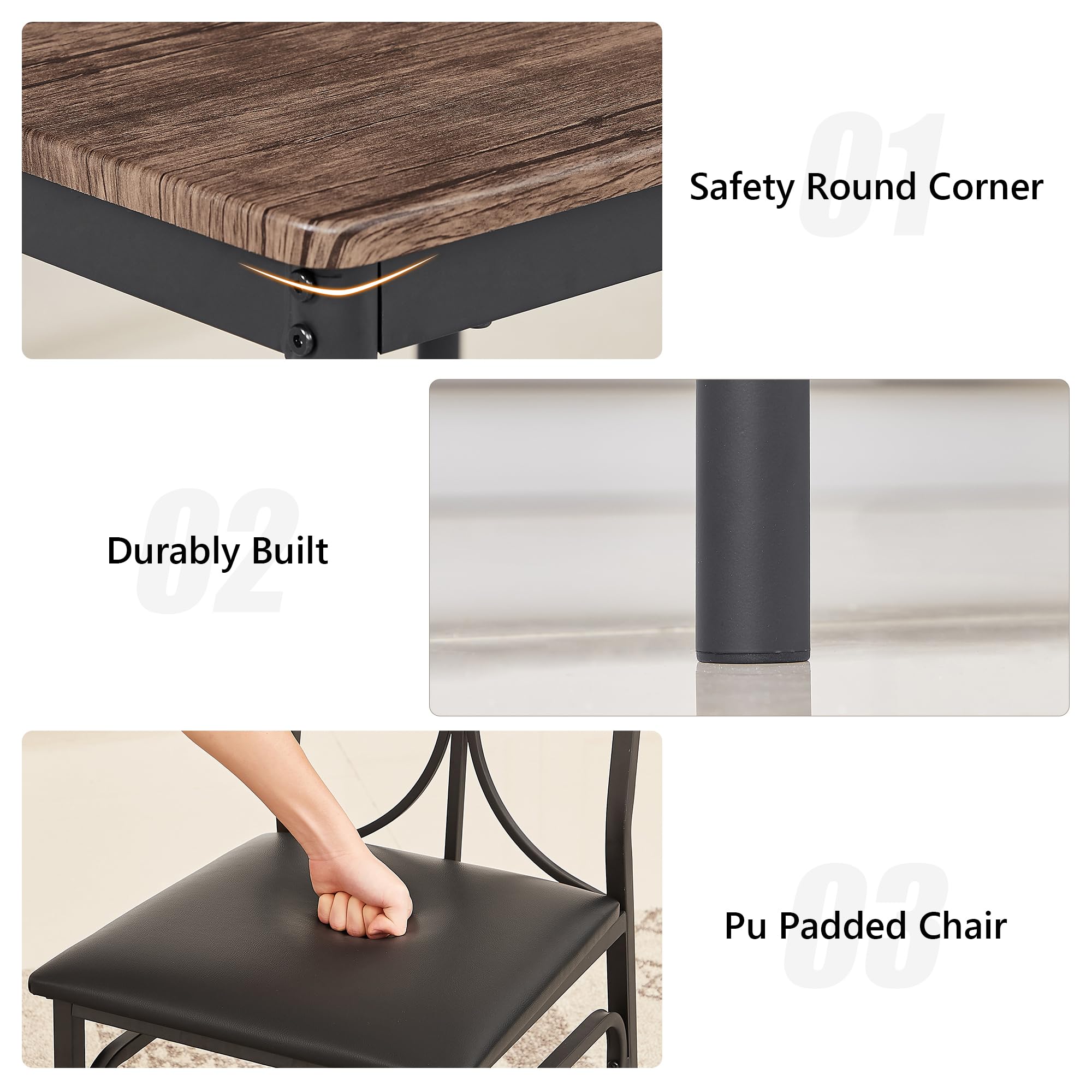 VECELO 3-Piece Dining Table Set with PU Padded Chairs - Compact Kitchen & Apartment Furniture for Small Spaces | Perfect for Breakfast Nook, Studio Apartments & Cozy Dining Areas