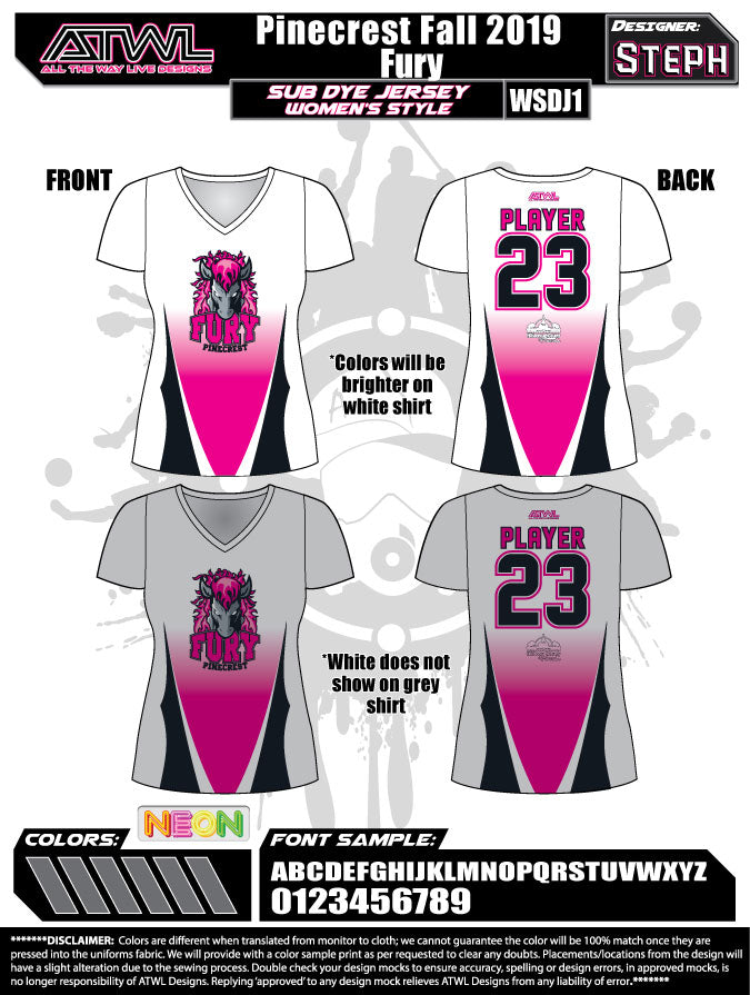 Pinecrest Fall League Women's Sublimated Dye Jersey - Breathable & Stylish Basketball Uniform for Games & Team Sports