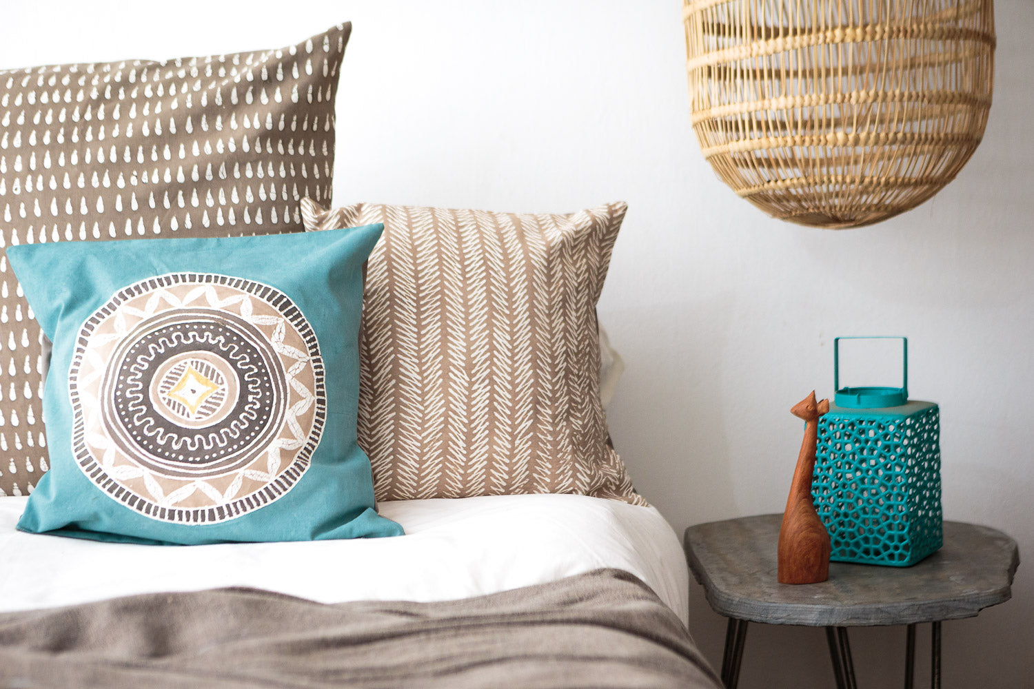 African Circles Teal Collection Cushion Cover - Bohemian Home Decor Pillow Case for Living Room, Bedroom & Sofa - Soft Cotton Square Throw Pillow Cover 18x18 Inches