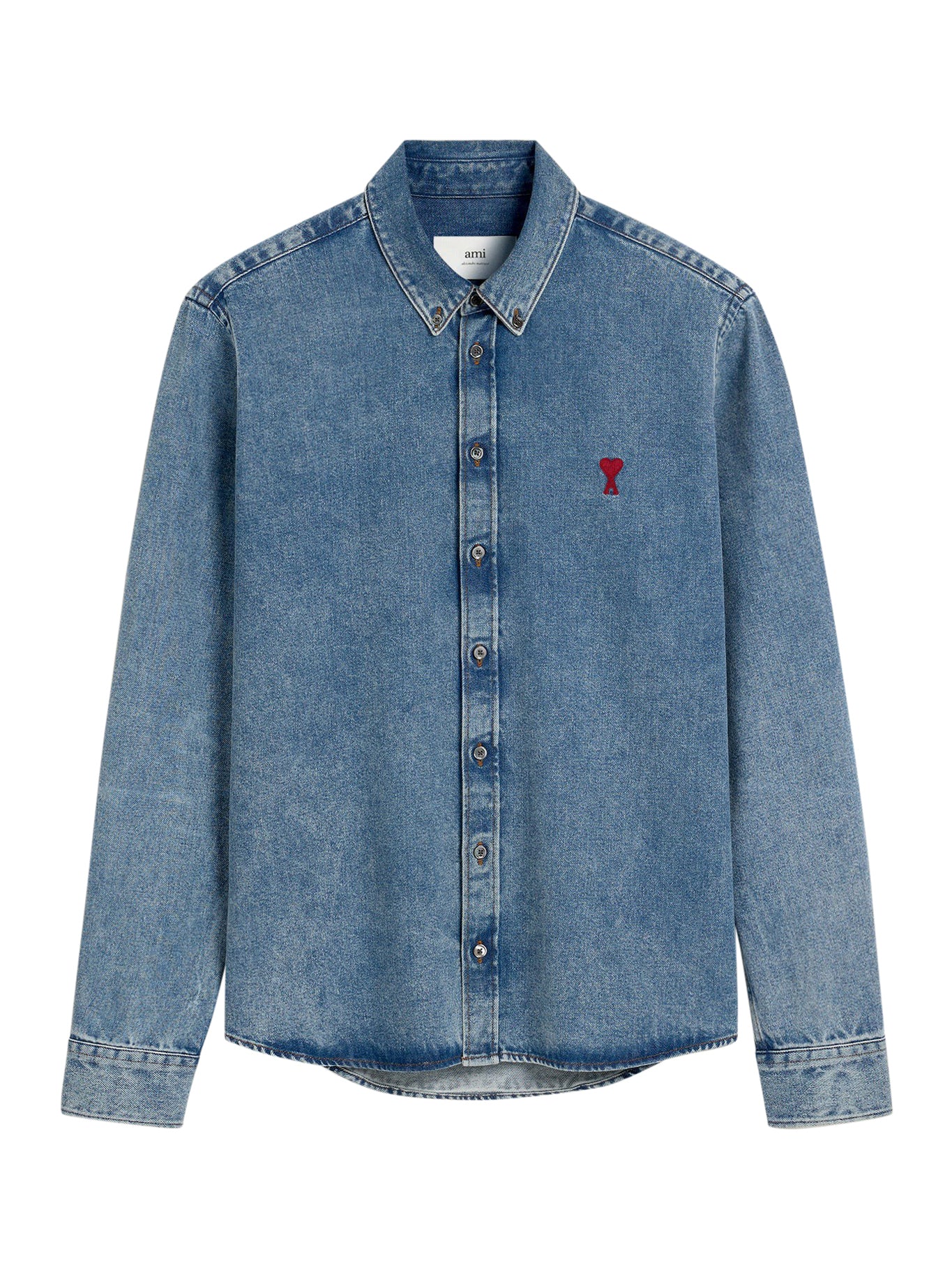 Blue Denim Button Down Ami De Coeur Shirt for Men - Stylish Casual Wear for Everyday Outfits & Date Nights