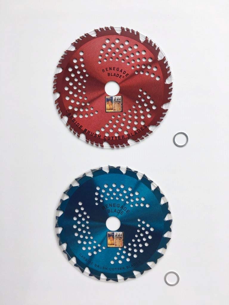 2-Pack 8-Inch 20T/56T Combo Brush Cutter Blades - (1) Blue Hawk 20-Tooth & (1) Red Razor 56-Tooth - Hybrid Pack - RENEGADE BLADE® - 203mm Diameter Carbide Blades for Lawn Mower, Weed Trimmer & Landscaping Tools