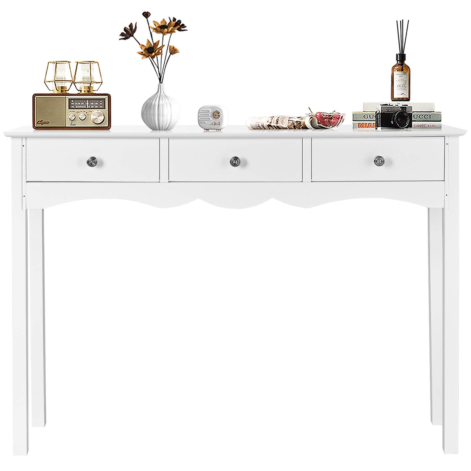 KOTEK White Console Table with 3 Drawers - Wooden Sofa Table with Storage, Entryway Hall Table for Living Room & Bedroom - Perfect for Small Spaces, Home Decor, and Organizing Essentials