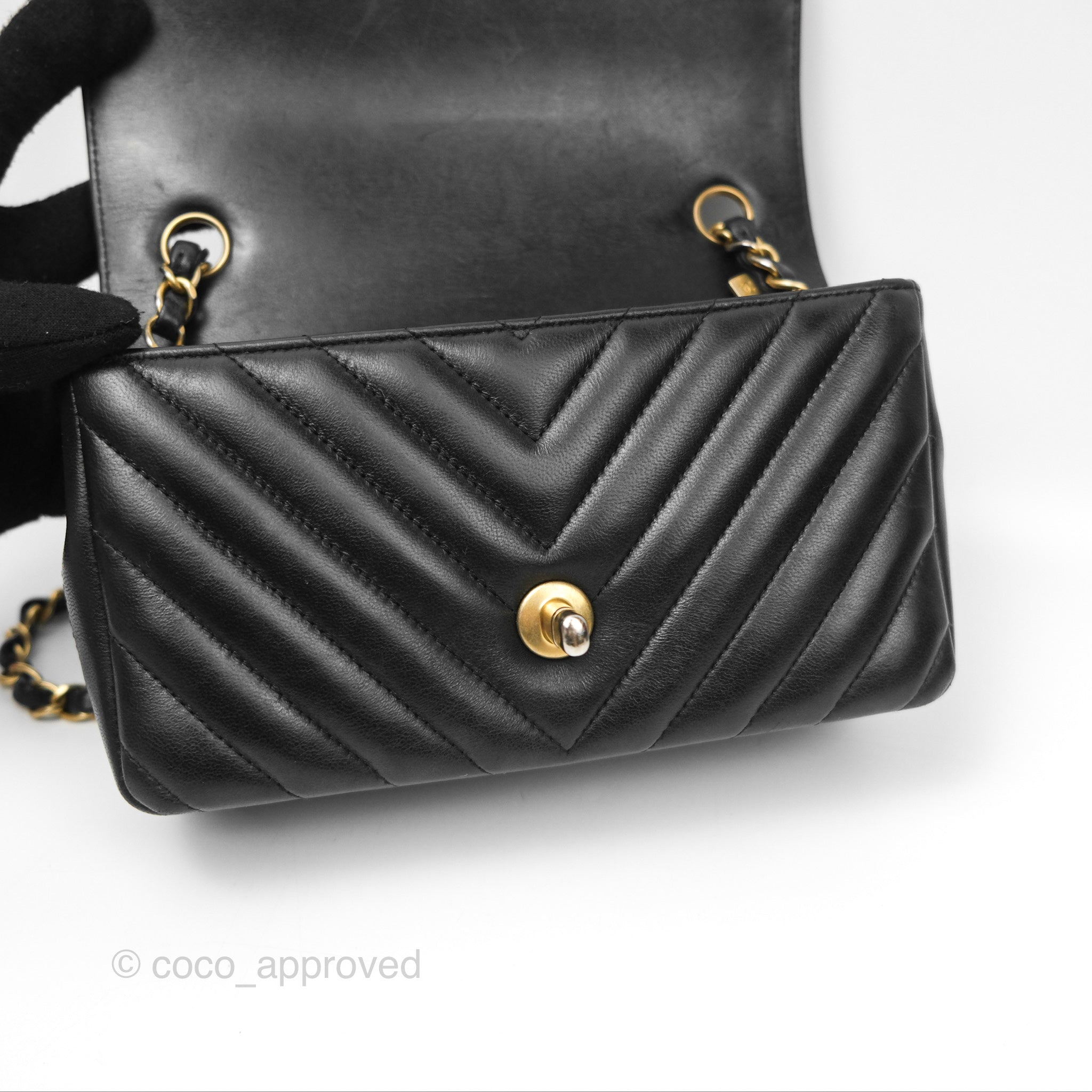 Chanel Chevron Mini Rectangular Bag - Black Lambskin Leather with Aged Gold Hardware | Luxury Crossbody Purse for Women, Perfect for Evening Events & Date Nights