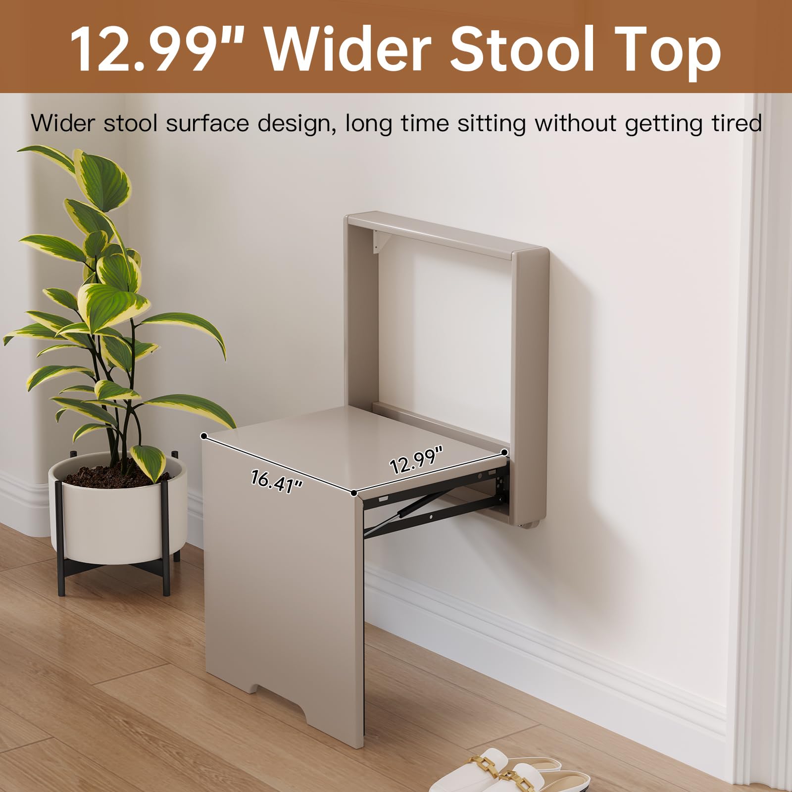 Space Saving Wall Mounted Shoe Changing Stool - Foldable Entryway Stool Chair in Tea Grey | Perfect for Small Hallways, Mudrooms & Closet Organization