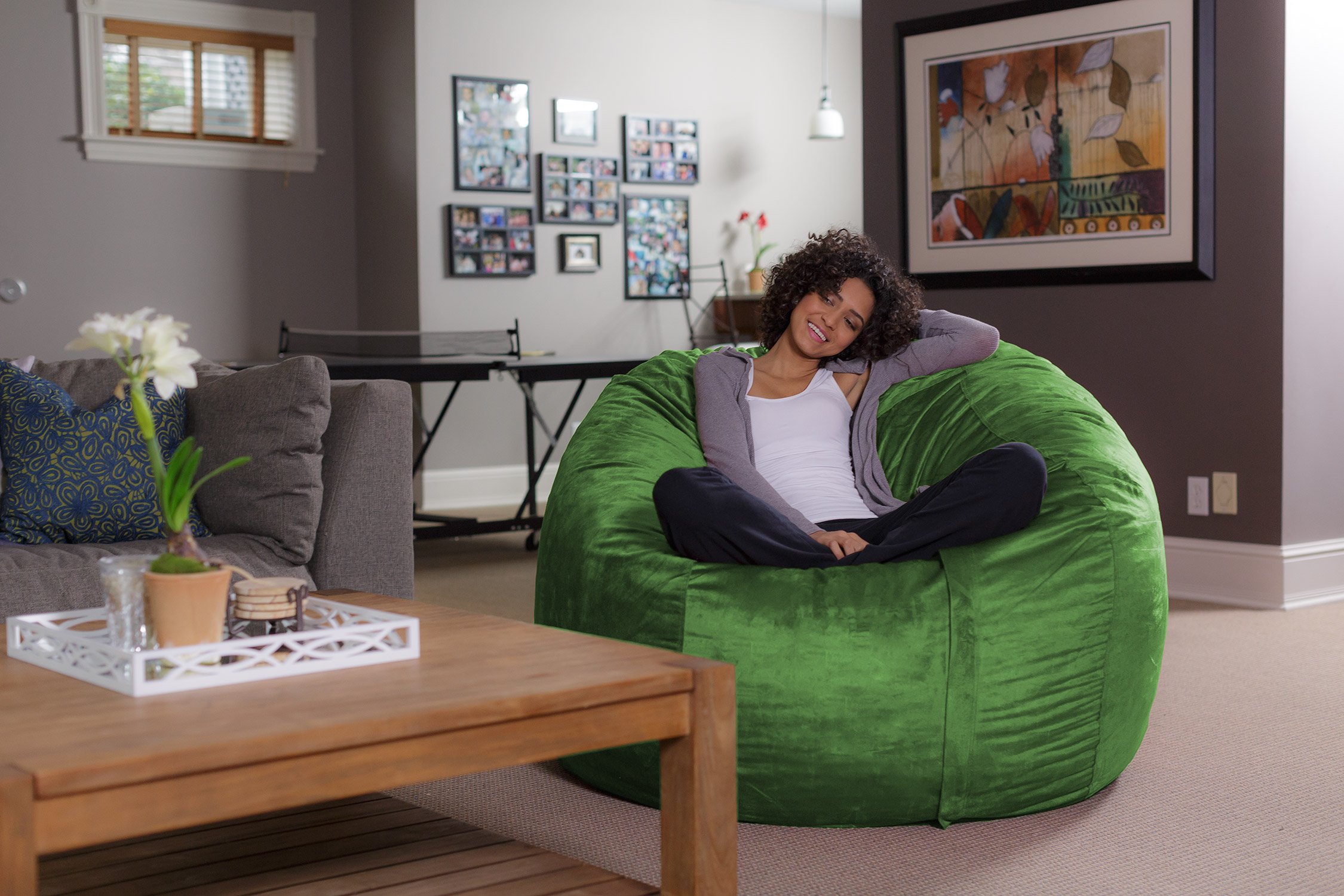 Ultra Soft Plush Sofa Sack Bean Bag Chair with Memory Foam & Microsuede Cover - 5ft Foam Filled Furniture for Dorm Room, Living Room & Game Room - Comfortable Seating for Relaxing, Lounging & Gaming (Lime Green)