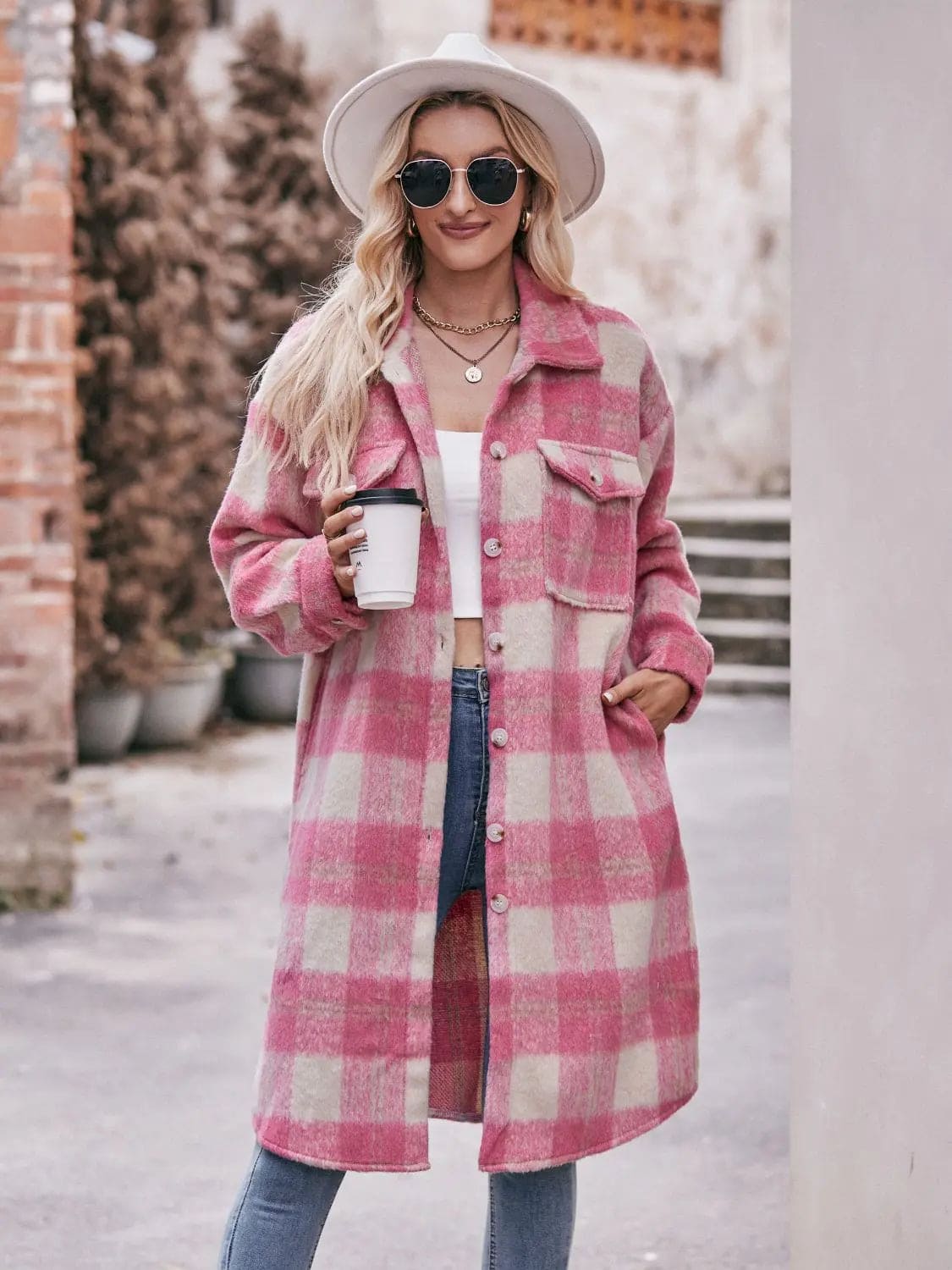 Stylish Plaid Dropped Shoulder Slit Coat for Women | Trendy Fall Winter Longline Jacket | Perfect for Office, Dating & Outdoor Activities