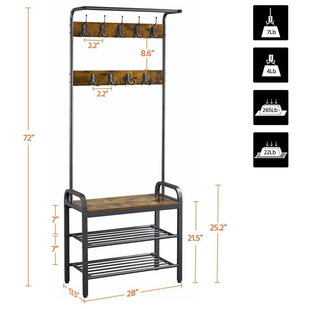 Yaheetech 72 Inch Heavy Duty Industrial Hall Tree with Bench & Hooks - Perfect for Entryway, Mudroom, and Home Organization Storage