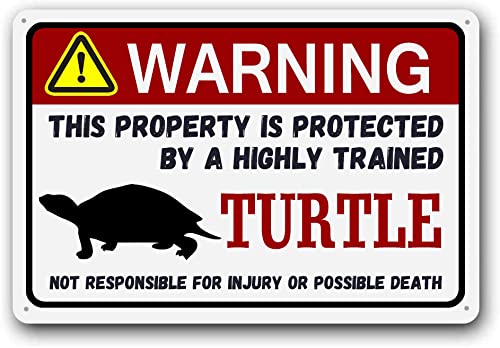 Funny Turtle Metal Sign for Pets - 12x16 Inch Warning Decor for Home & Garden