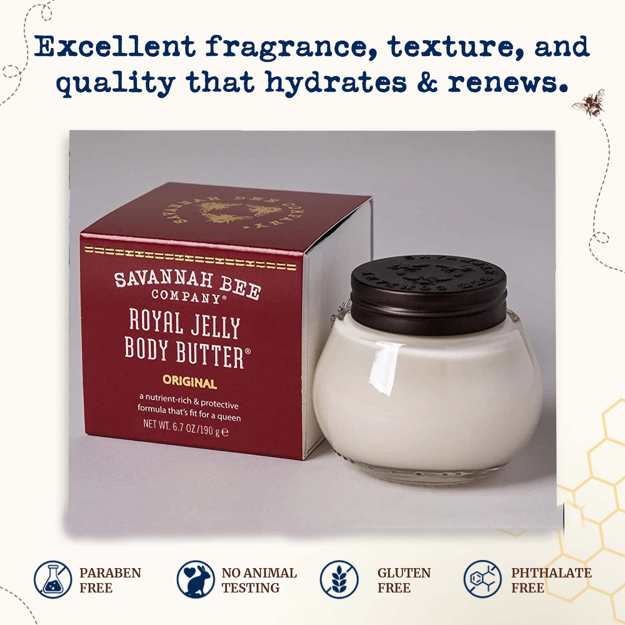 Savannah Bee Company Royal Jelly Body Butter - Ultra Hydrating Moisturizer for Dry Skin | Nourishing Skincare for Face & Body | Perfect for Winter Care & Daily Hydration