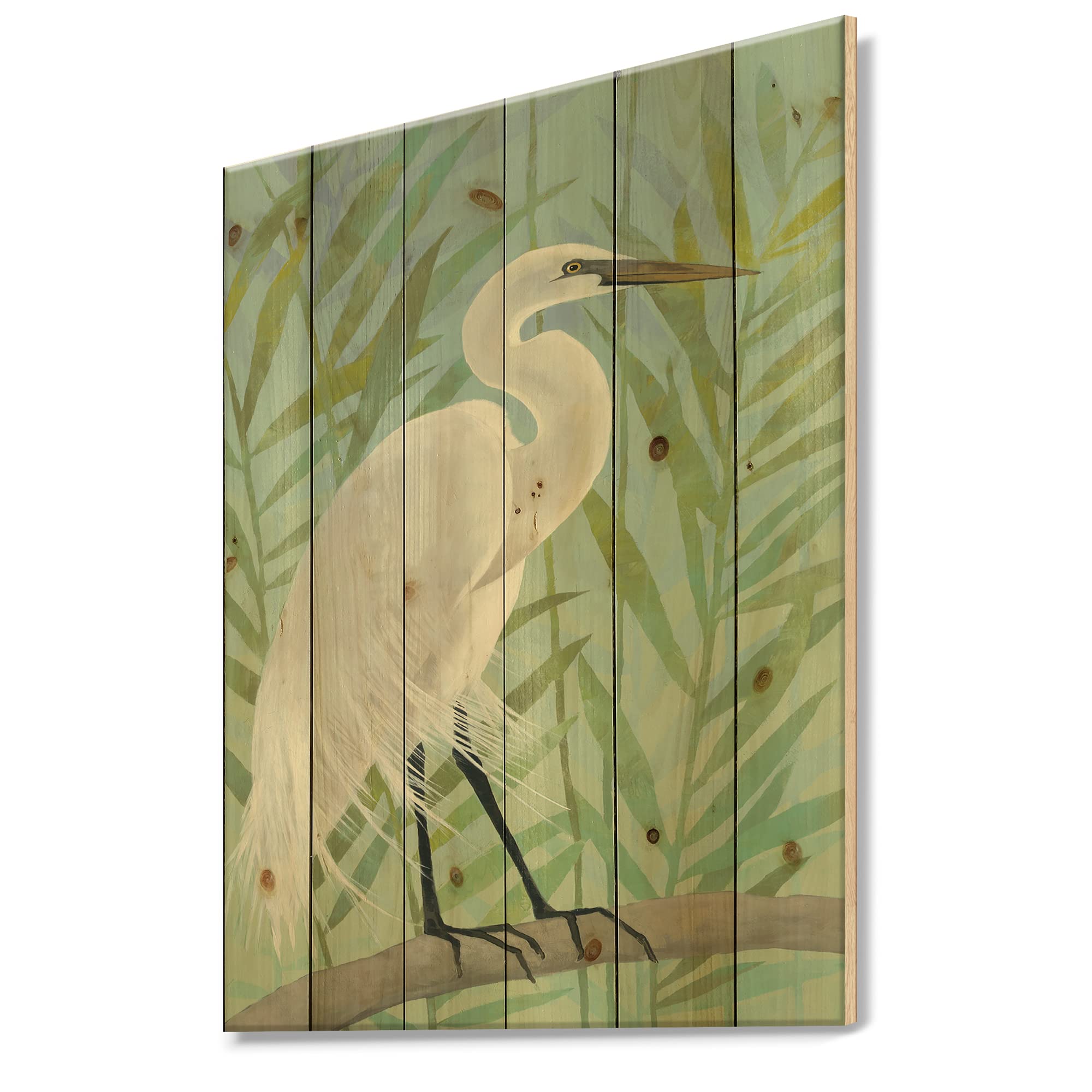 DesignQ Heron By The Shore - Farmhouse Style Wood Wall Art Decor, White Large Animal Wall Panel Printed on Natural Pine Wood - Perfect for Living Room, Bedroom, or Office Decoration