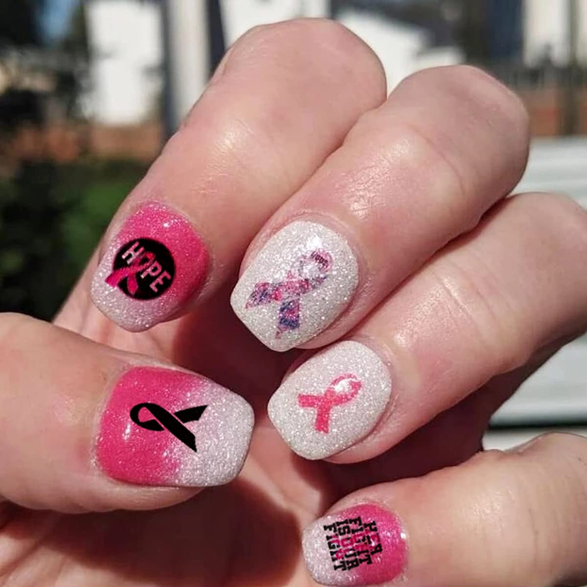 **3D Pink Ribbon Heart Breast Cancer Awareness Nail Art Stickers - Self-Adhesive Nail Decals for Women & Girls, DIY Manicure Tips, Nail Charms Decor (6 Sheets) - Perfect for Fundraisers, Awareness Events & Supportive Nail Art**