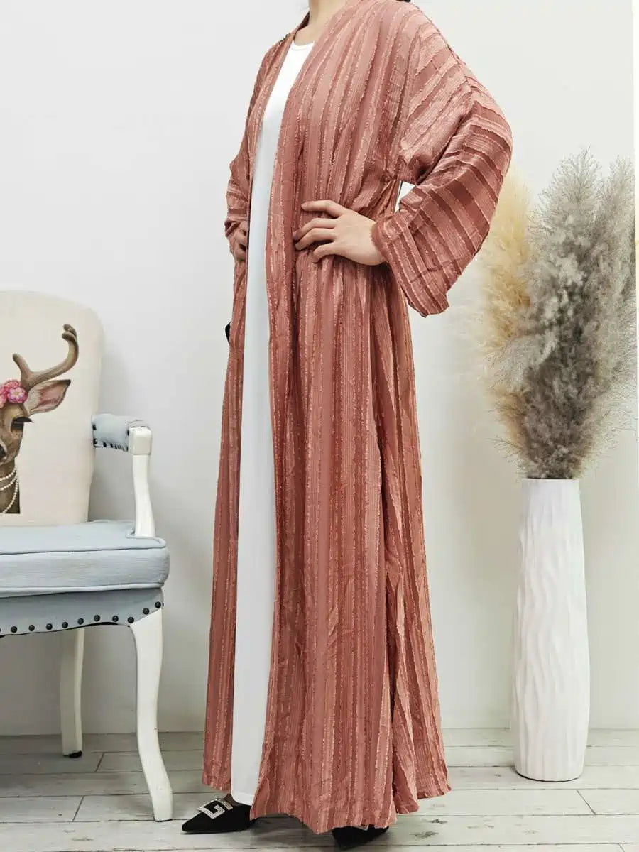 Elegant Cardigan Open Abaya Dress with Hijab Scarf & Pockets - Modest Muslim Fashion for Daily Wear & Special Occasions