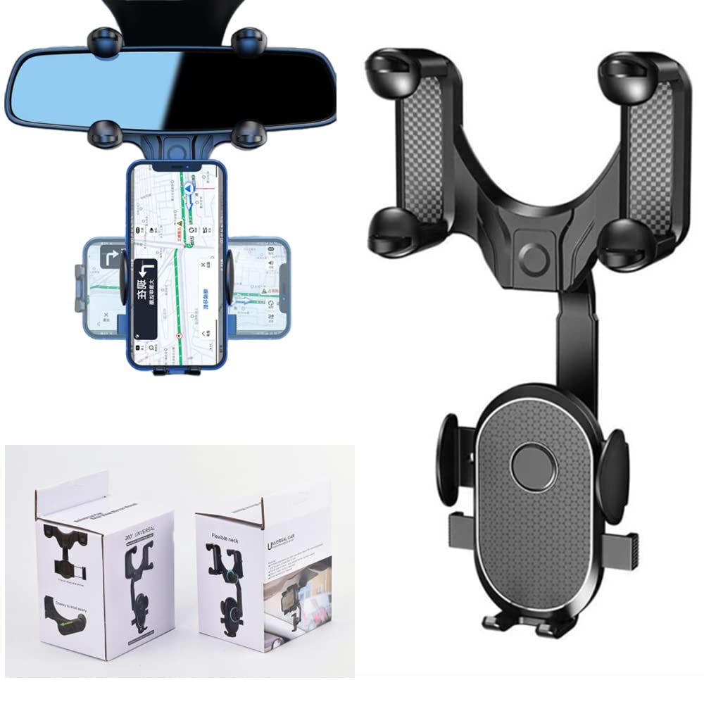360° Rotatable & Retractable Car Phone Mount - Adjustable Rearview Mirror Phone Holder for iPhone & Android - Perfect for GPS Navigation, Hands-Free Calls & Road Trips