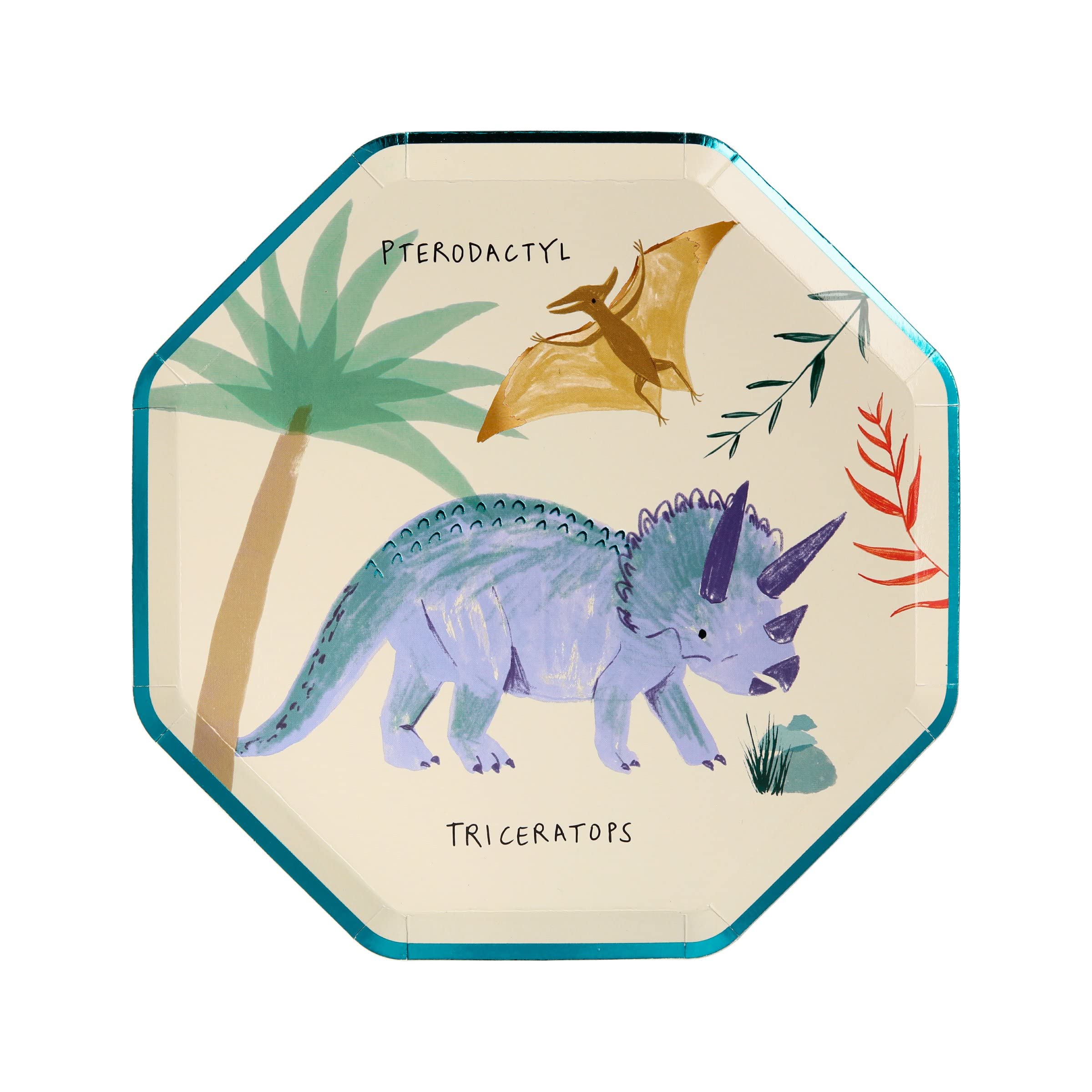 Meri Meri Dinosaur Kingdom Side Plates - 6 Pack Dinosaur Themed Kids Party Plates for Birthday Celebrations, Baby Showers & Fun Dinners - BPA Free Disposable Tableware