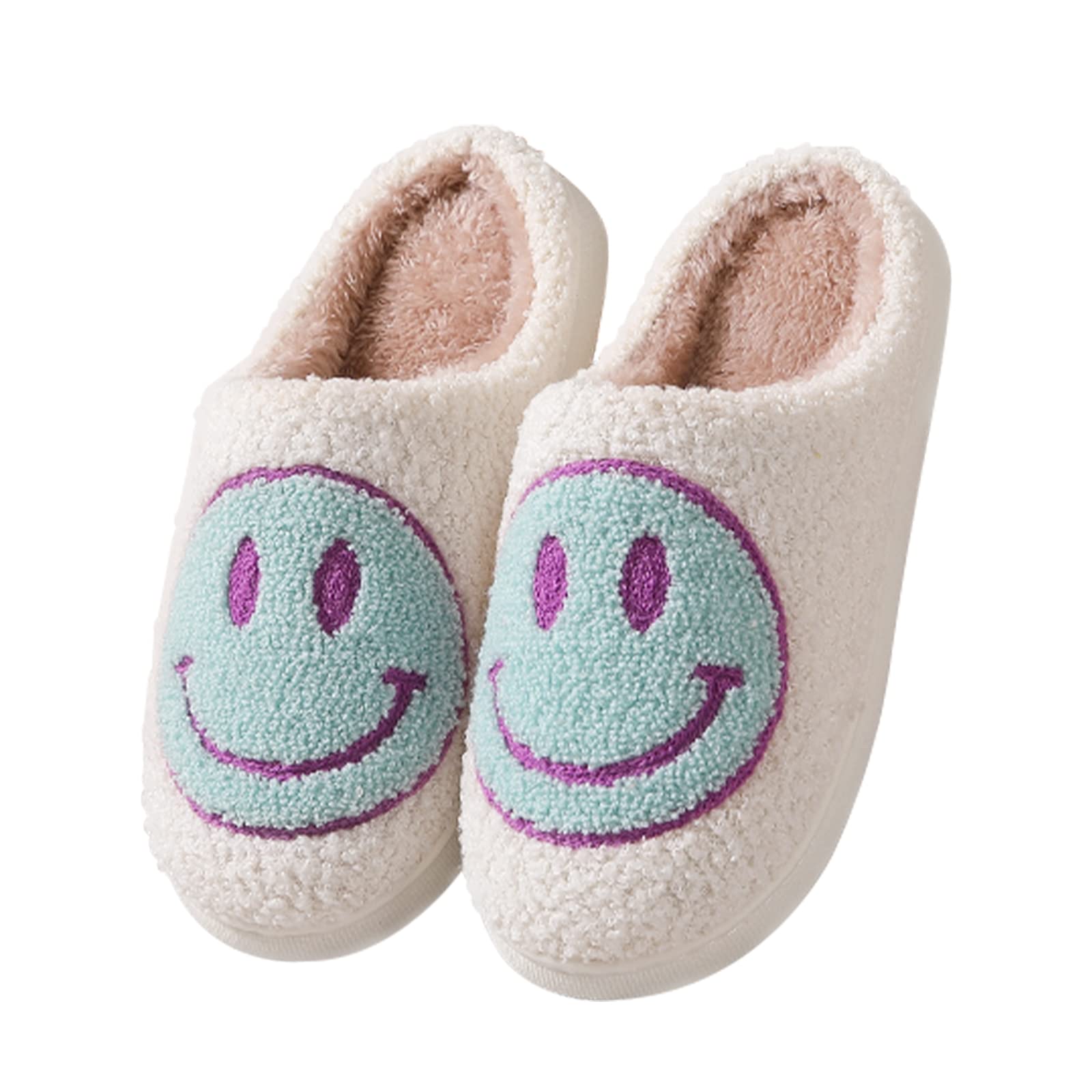 Smile Face Slippers for Women - Indoor/Outdoor Soft Fluffy Slides with Happy Face Design - Retro House Slippers with Cushion Comfort - Perfect for Lounging, Home Wear and Gift Giving