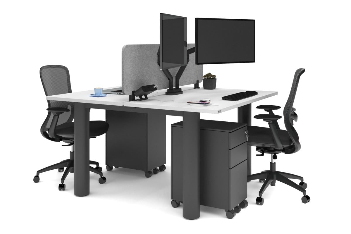 Quadro Cylinder Leg 2-Person Office Workstation Desk [1400L x 700W] - Perfect for Collaborative Workspaces & Modern Offices