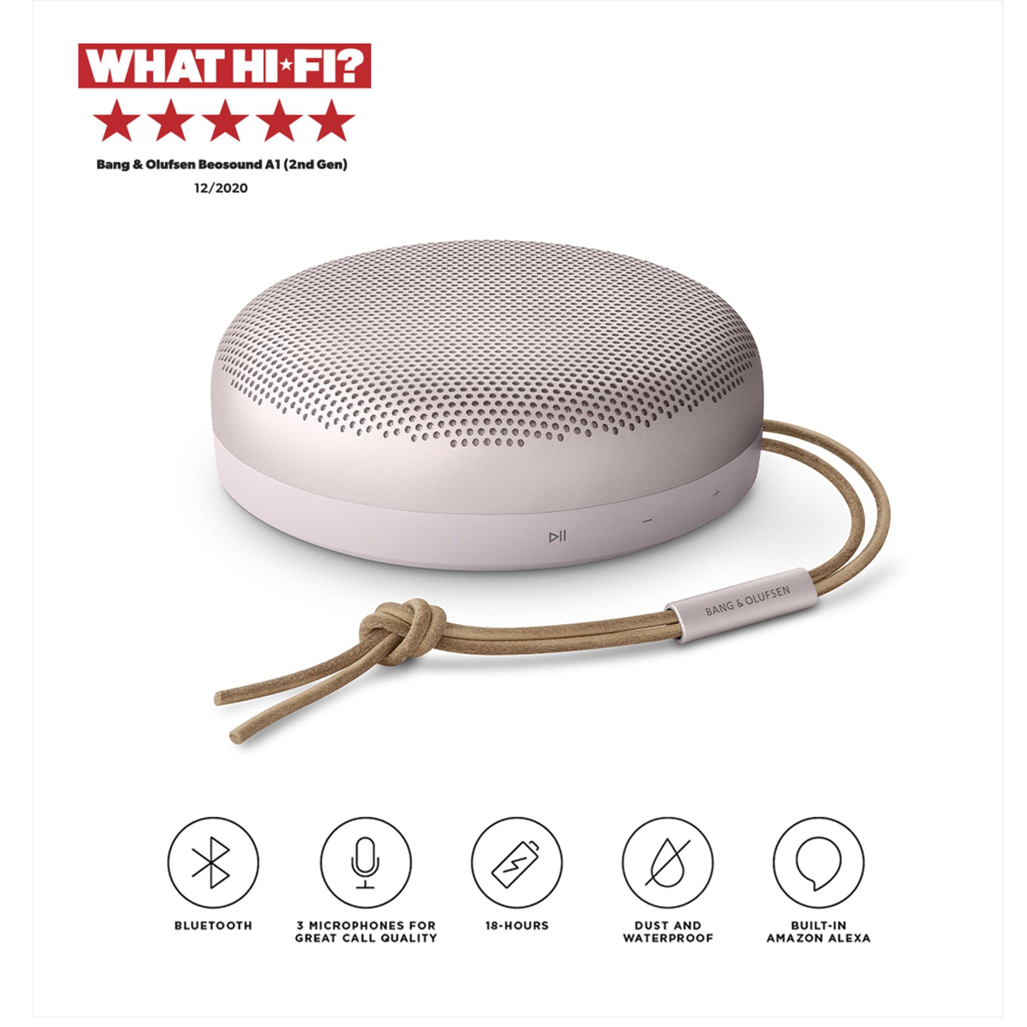 Bang & Olufsen Beosound A1 2nd Gen Wireless Bluetooth Speaker - Portable, Waterproof, Built-in Mic, Pink | Perfect for Outdoor Adventures, Pool Parties & Home Decor