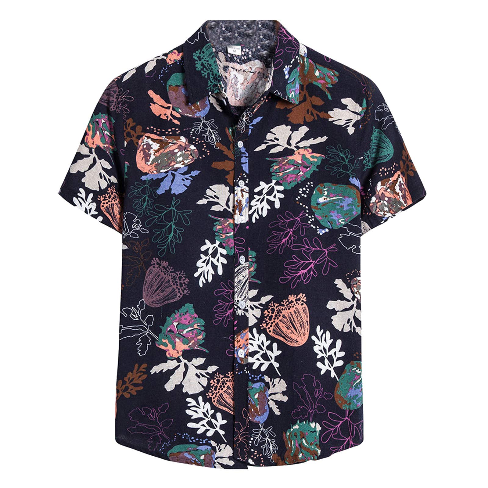 Vintage 50s Hawaiian Beach Shirt for Men - Short Sleeve Turtleneck Cardigan Shirt, Retro Floral Print Casual Summer Shirt for Beach Party, Vacation & Tropical Outfits