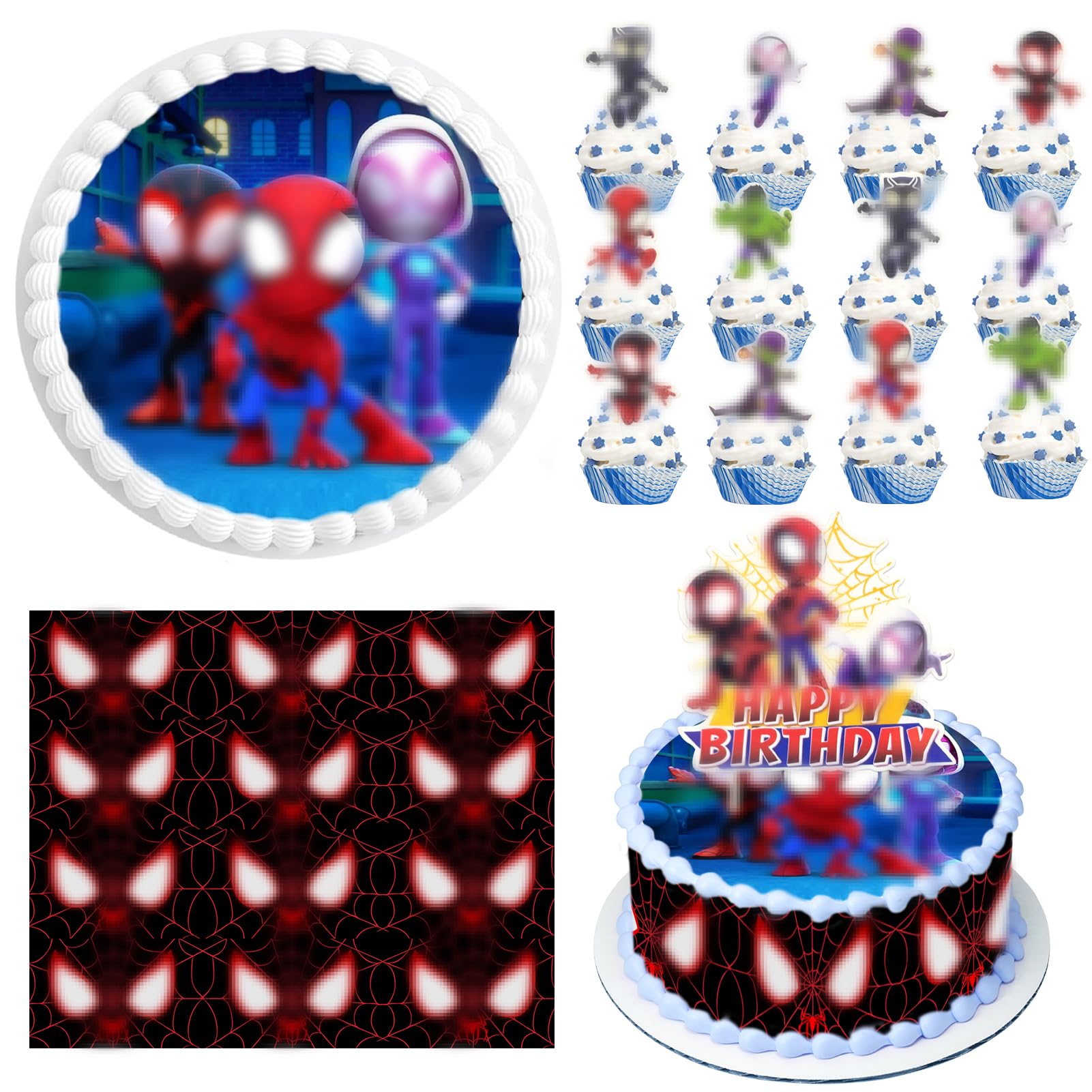 Edible Cake Toppers for Boys - Pack of 17, 20cm Edible Cake Decorations with Ribbon, Spider Web & Cake Topper - Edible Paper Decor for Birthday Cakes - Perfect for Kids Birthday Parties, Baby Showers & Special Celebrations