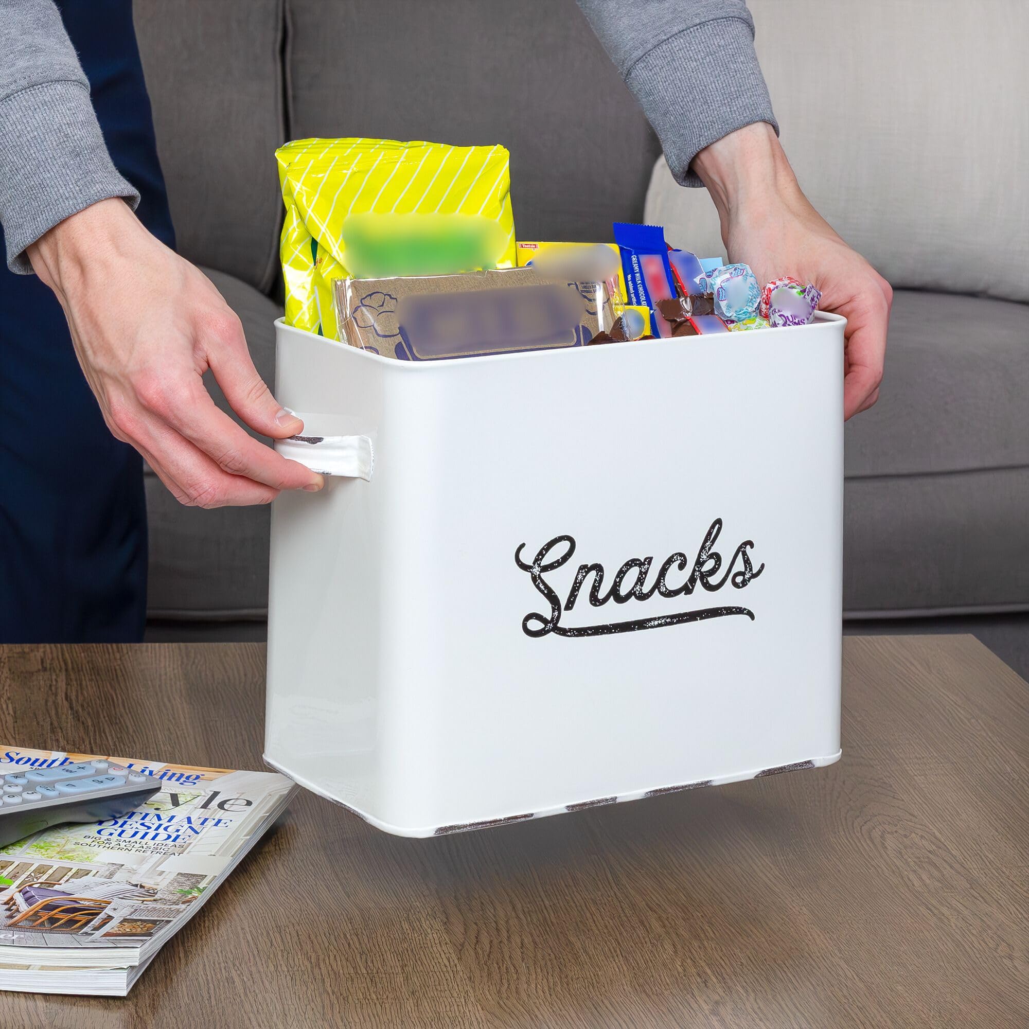 AuldHome Rustic White Enamel Snack Bin - Single Serving Snack Container for Kitchen, Pantry & Party | Perfect for Chips, Nuts, Candy & Snack Storage
