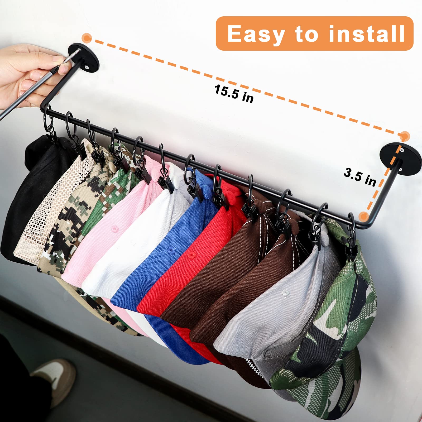 24-Hook Metal Baseball Cap Organizer - Wall Mounted Hat Rack for Closet Storage (2 Pack) | Perfect for Bedroom, Entryway & Laundry Room Organization