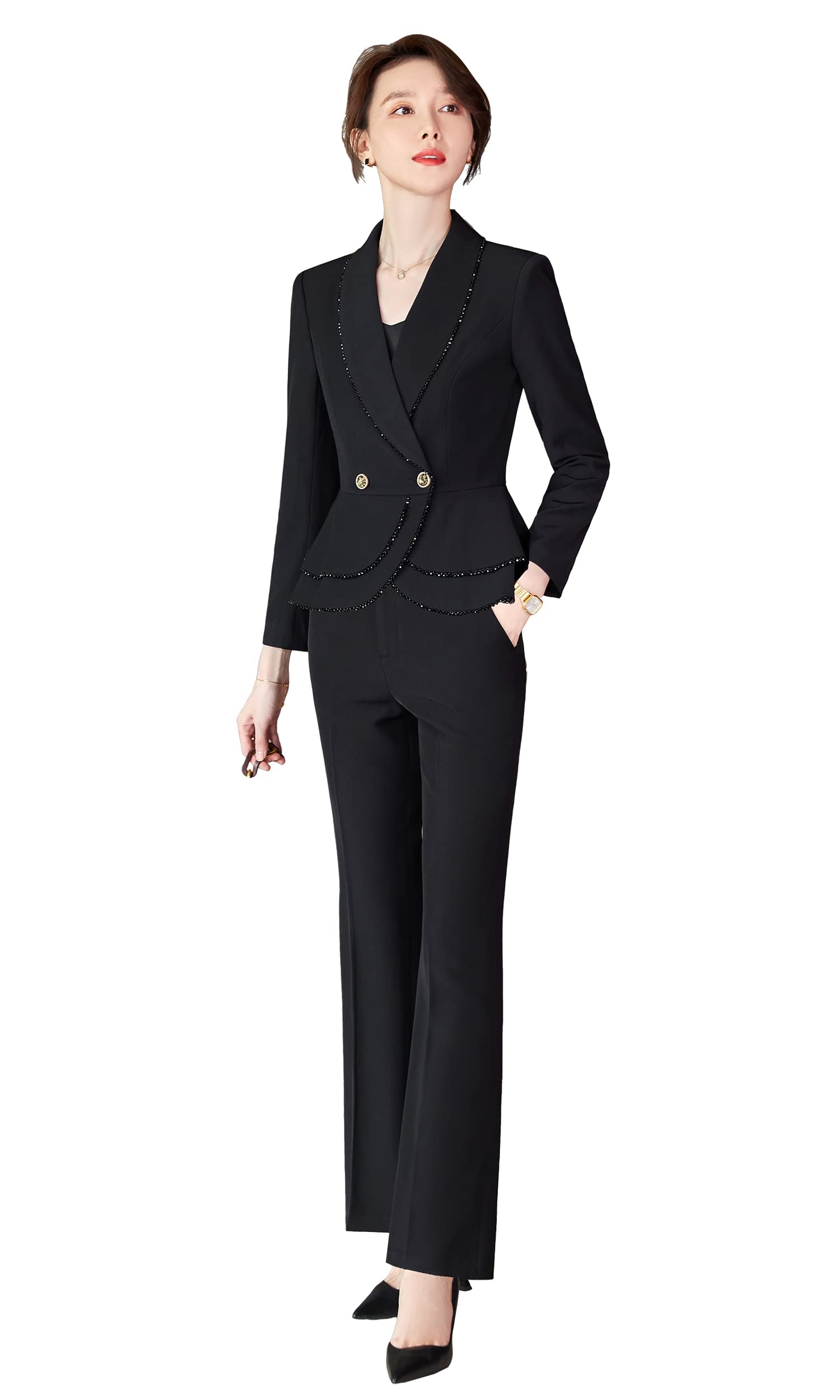 SUSIELADY Women's 2-Piece Blazer Suit Set - Professional Work Pantsuit for Business, Office & Formal Occasions | Solid Color Dressy Casual Suit for Women | Perfect for Job Interviews, Corporate Meetings & Business Events