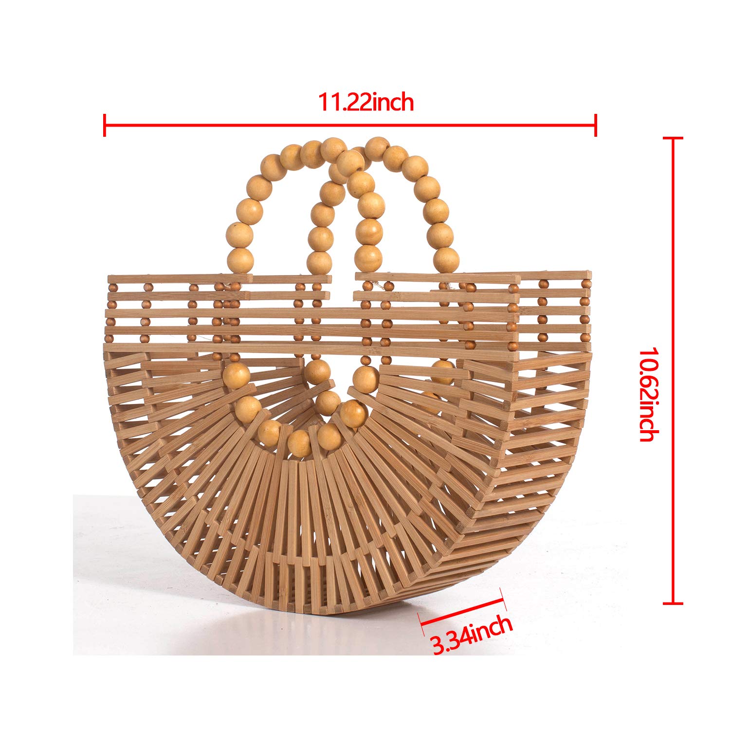 Eco-Friendly Women's Bamboo Tote Bag with Wooden Beads - Handmade Straw Purse for Summer, Beach, Travel & Shopping - Perfect for Casual Outings, Picnics and Vacation Accessories