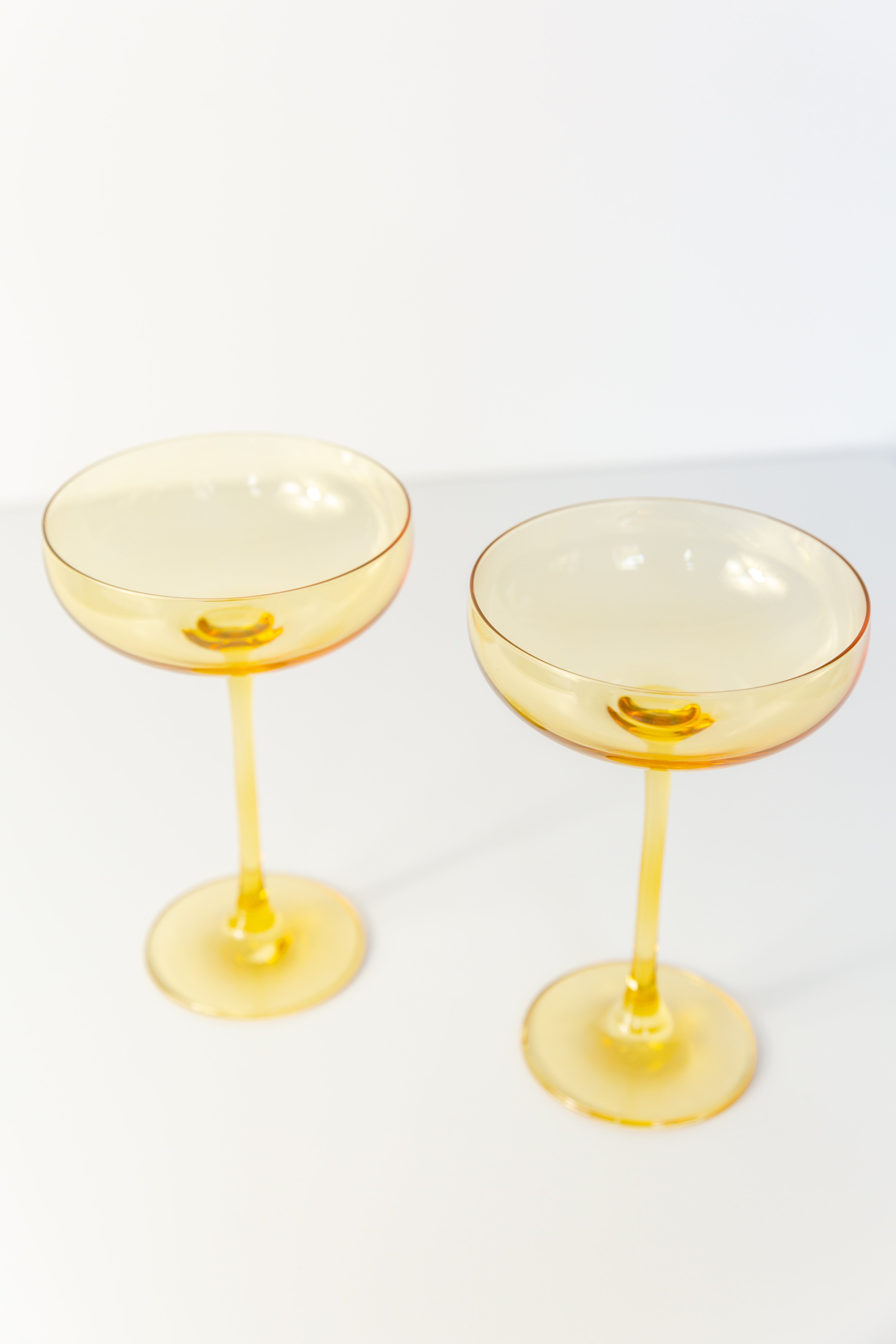 Estelle Colored Champagne Coupe Glasses Set of 2 - Elegant Yellow Stemware for Mimosas, Cocktails & Wedding Toasts - Perfect for Bridal Showers, Anniversaries & Romantic Dinners