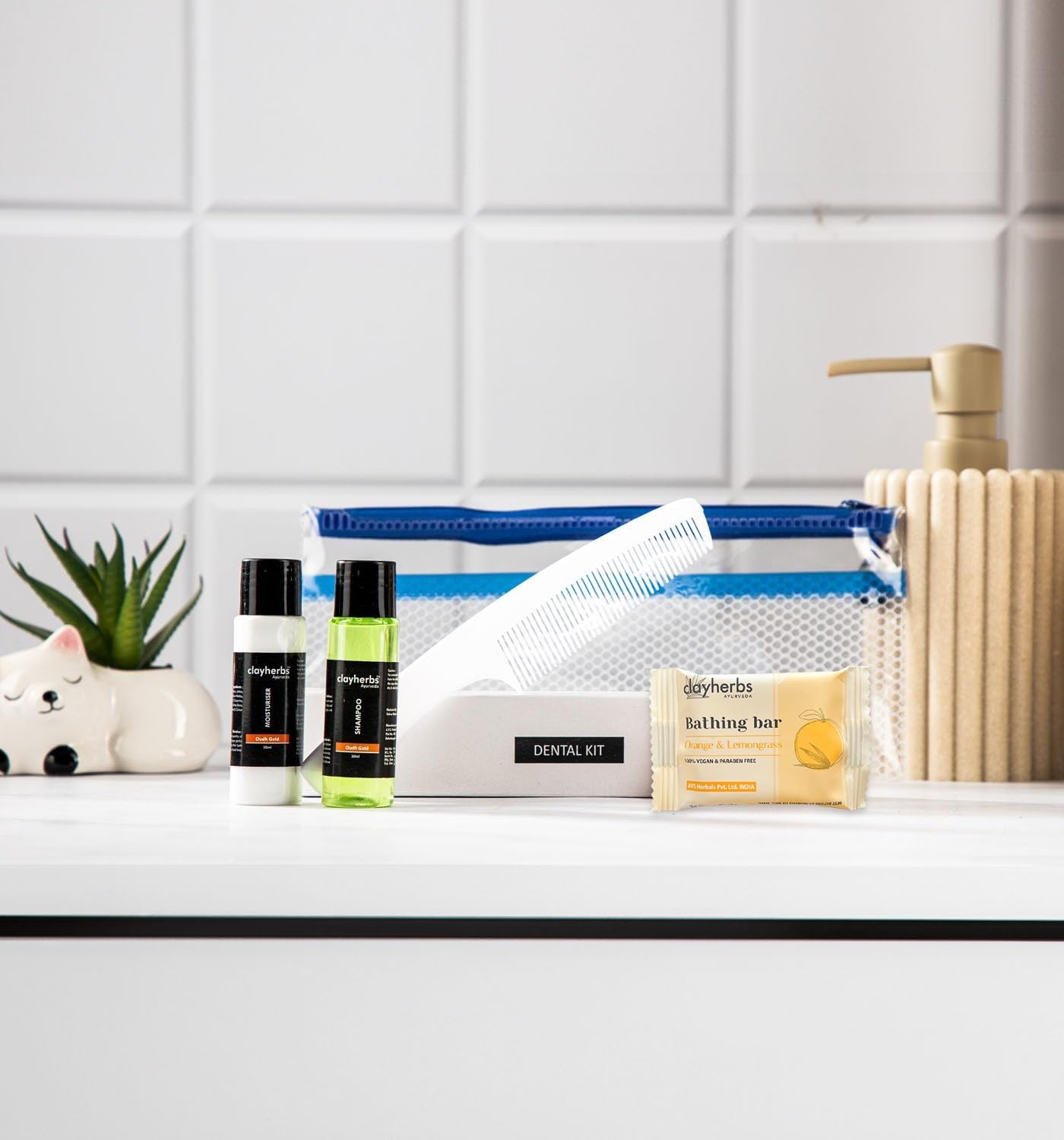 Clayherbs 50-Pack Premium Hotel Toiletries Set | Travel-Sized Shampoo, Conditioner, Soap & Lotion Kit | Bulk Guest House & Hospital Amenities | Wedding Guest Welcome Bags | 9