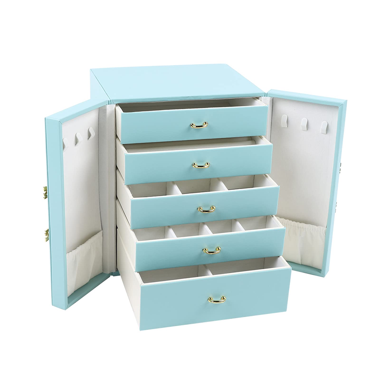 Luxury Jewelry Organizer Box for Women - 5-Tier Drawer Storage Case with Faux Leather & Velvet Lining - Necklace, Ring & Sunglasses Holder - Perfect Gift for Girls & Women | Bedroom Vanity, Travel & Closet Organization