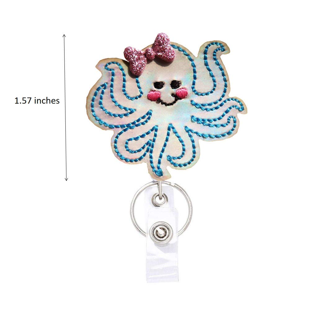 Valentine's Day Gifts for Students - Hammerhead Shark & Octopus Retractable Badge Reels with Reflective Sparkle Design, Alligator Clip & Key Ring (24in Thick Pull Cord) - Perfect for Teachers, Nurses, ID Holders & Office Workers