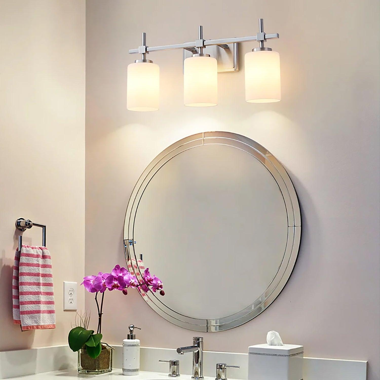 Jasper Gold Modern Frosted Glass 3-Light Bathroom Vanity Light Fixture - Perfect for Bathroom, Powder Room, and Dressing Area Lighting