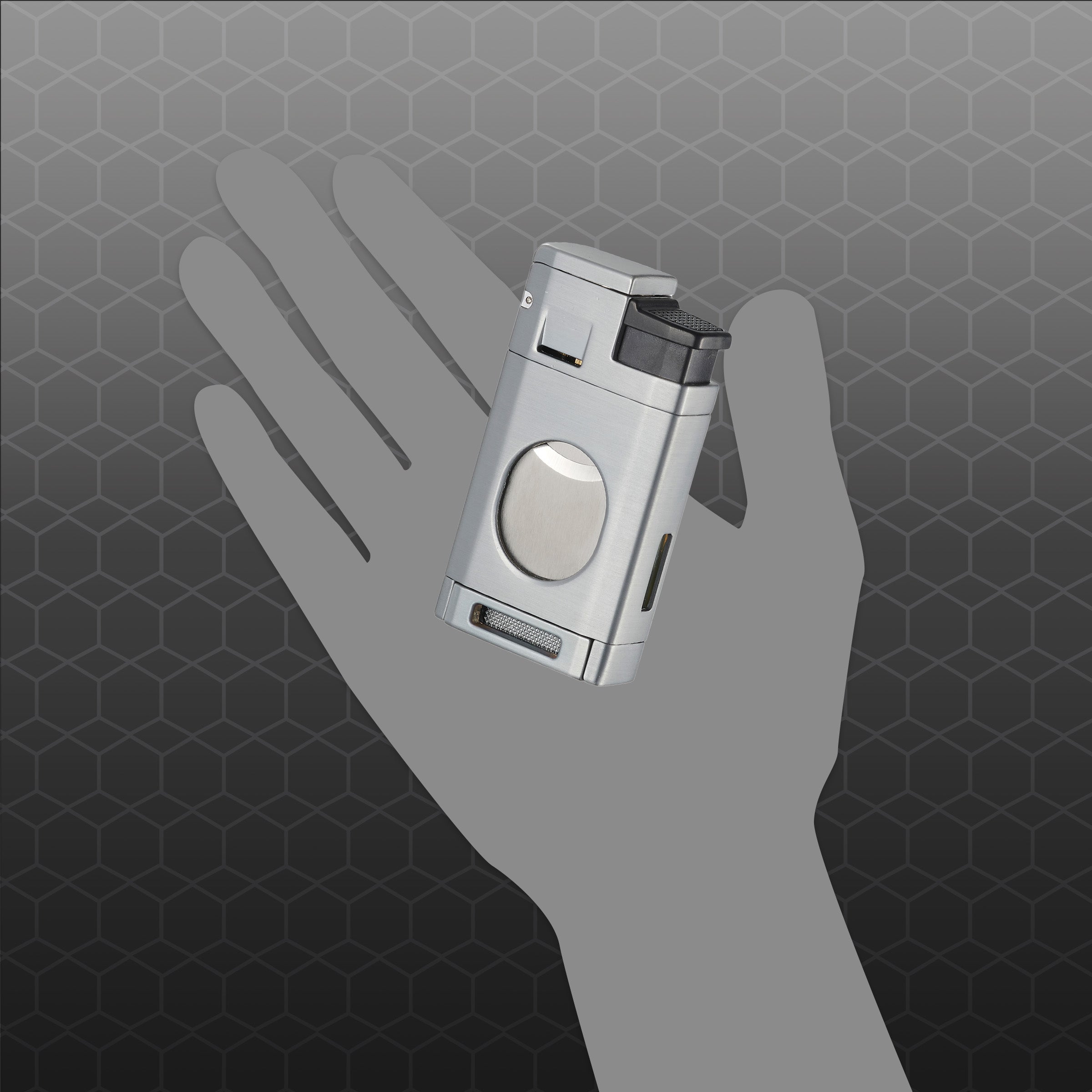 Visol LighCut Silver Triple Torch Flame Lighter & Cigar Cutter - Windproof Butane Lighter with Punch Cutter for Cigars, Cigarettes & Outdoor Use (Camping, BBQ, Hiking)