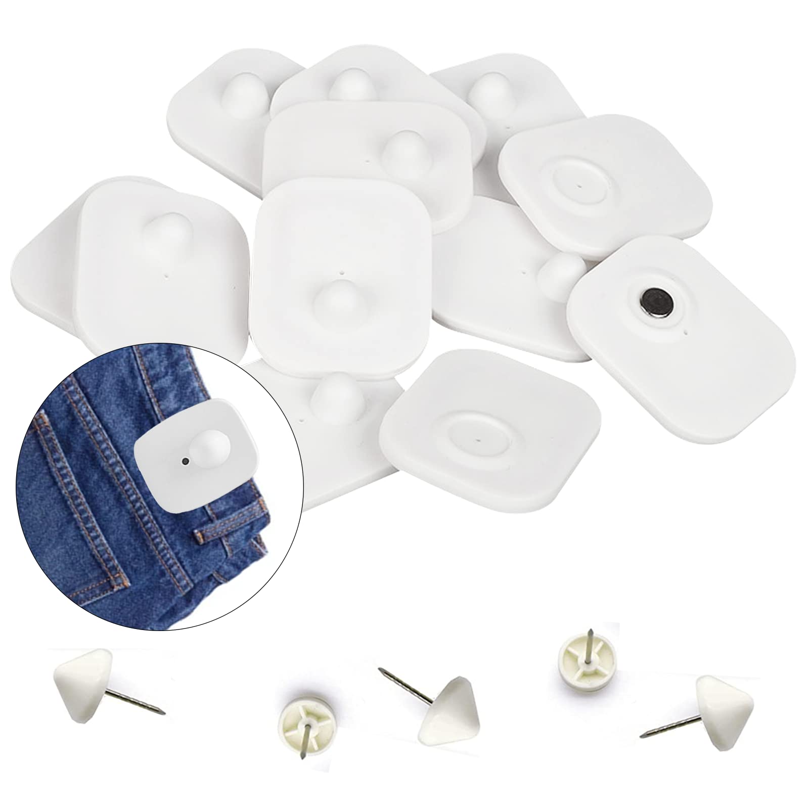 500PCS Hard Clothing Security Tags with 500 Pins - Mini Square Anti-Theft Tags Compatible with RF 8.2MHz System - Perfect for Retail Stores, Boutiques & Clothing Shops