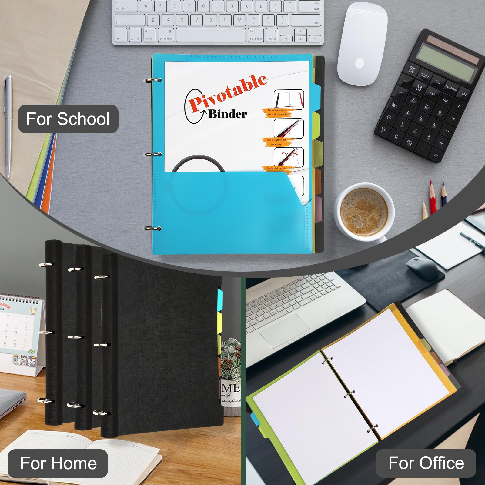 Refillable 3-Ring Binder Notebook - 1 Inch Flexible Pivotable Folder with Dividers & Pockets | Soft Foldable Binder for School, Office & Organizing (Pink) | Perfect for Students, Professionals & Note-Taking