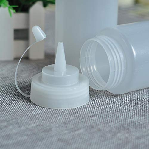 8 oz Clear Plastic Squeeze Bottles with Lids - Set of 2 Condiment Dispensers for Ketchup, Mustard, Salad Dressing & Olive Oil - Perfect for Kitchen, BBQ, Picnics & Restaurant Use