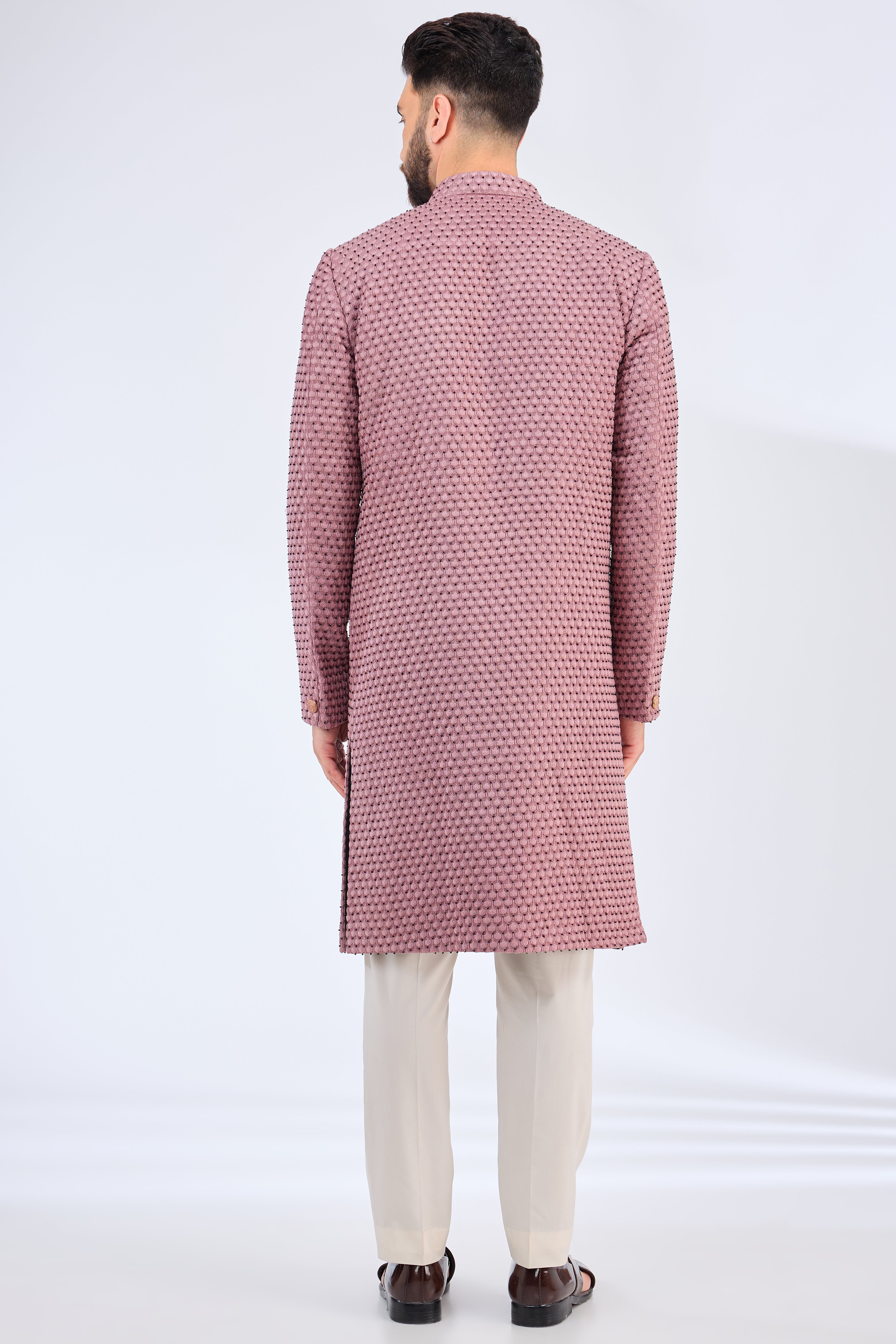 Elegant Pink Silk Sherwani for Men with Intricate Cut Dana Work - Perfect for Weddings, Festivals & Special Occasions