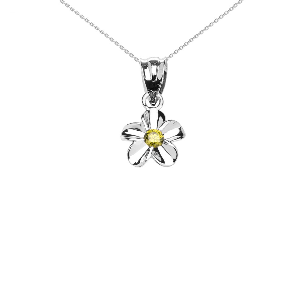 10k White Gold Hawaiian Plumeria Peridot Charm Pendant Necklace for Women - Elegant Floral Jewelry Gift for Birthday, Anniversary & Special Occasions