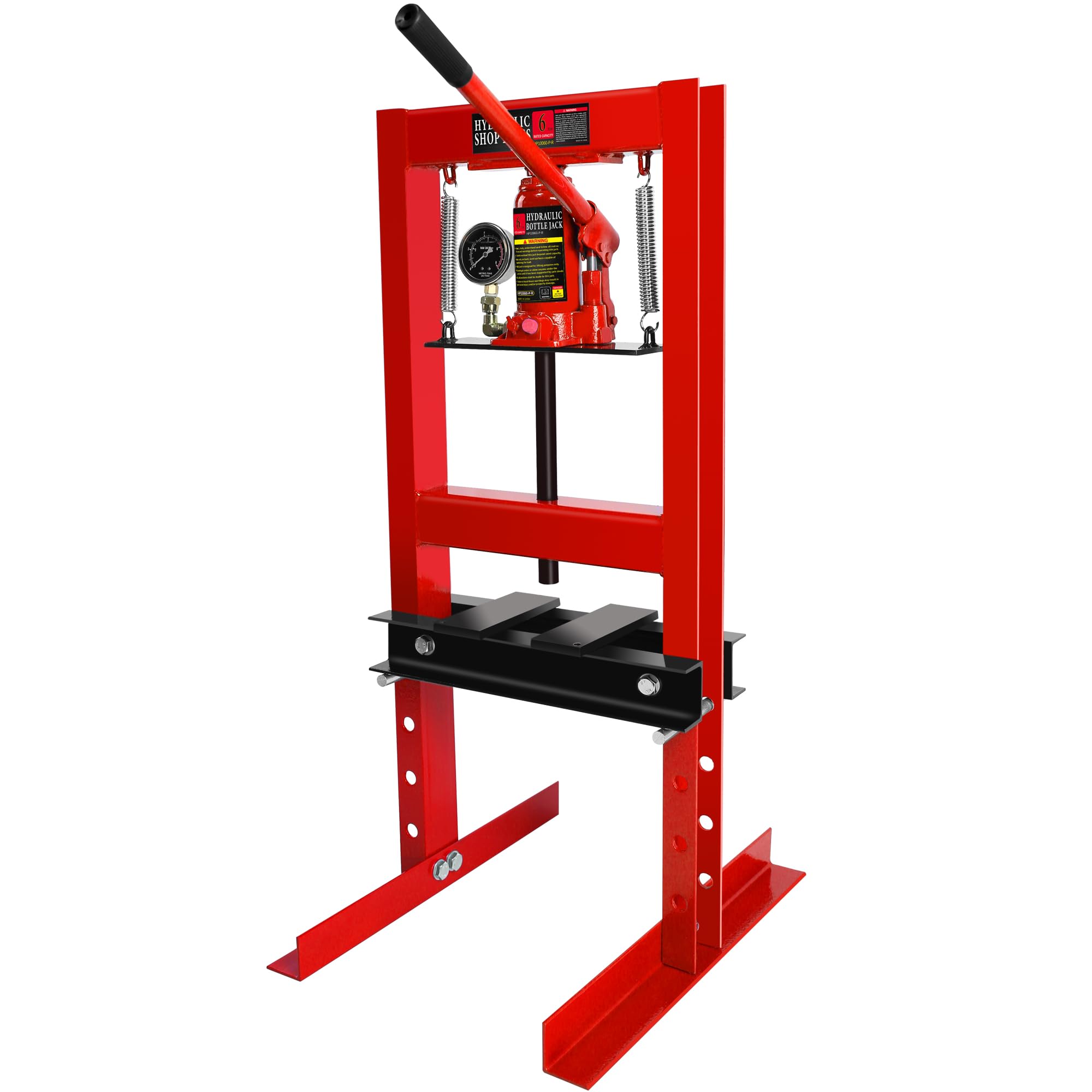 6 Ton Hydraulic Shop Press - Heavy Duty H-Frame Garage Floor Press with Pressure Gauge, Adjustable Work Table & Press Plates - Ideal for Bearing Removal, Gear Repair, Metalworking & Automotive Maintenance