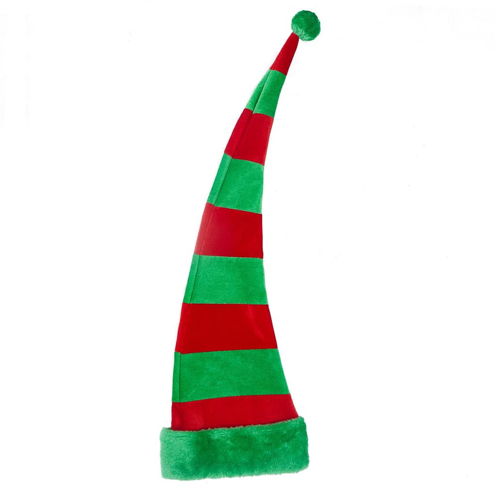 Festive Christmas Elf Hat for Adults - Striped Santa Hat with Long Tail, Soft Felt Holiday Party Headwear - Perfect for Xmas Parties, Costume Events & Festive Gatherings