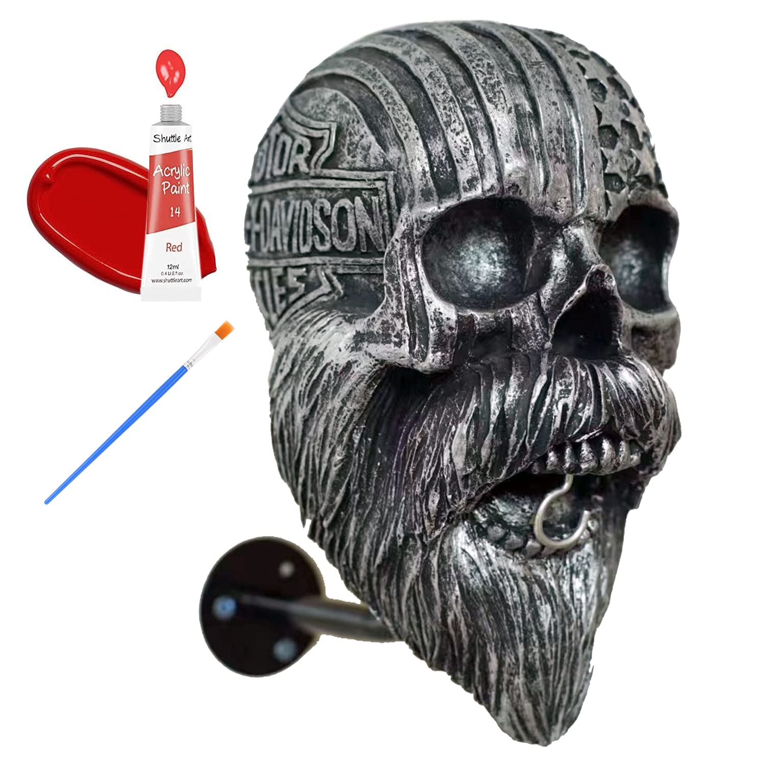 Motorcycle Skull Helmet Holder - Wall Mounted Helmet Rack for Motorcycle Helmets, Baseball Caps, Rugby Helmets & Coats - Durable Skull-Themed Helmet Storage Accessory for Garage, Bedroom or Man Cave Decor
