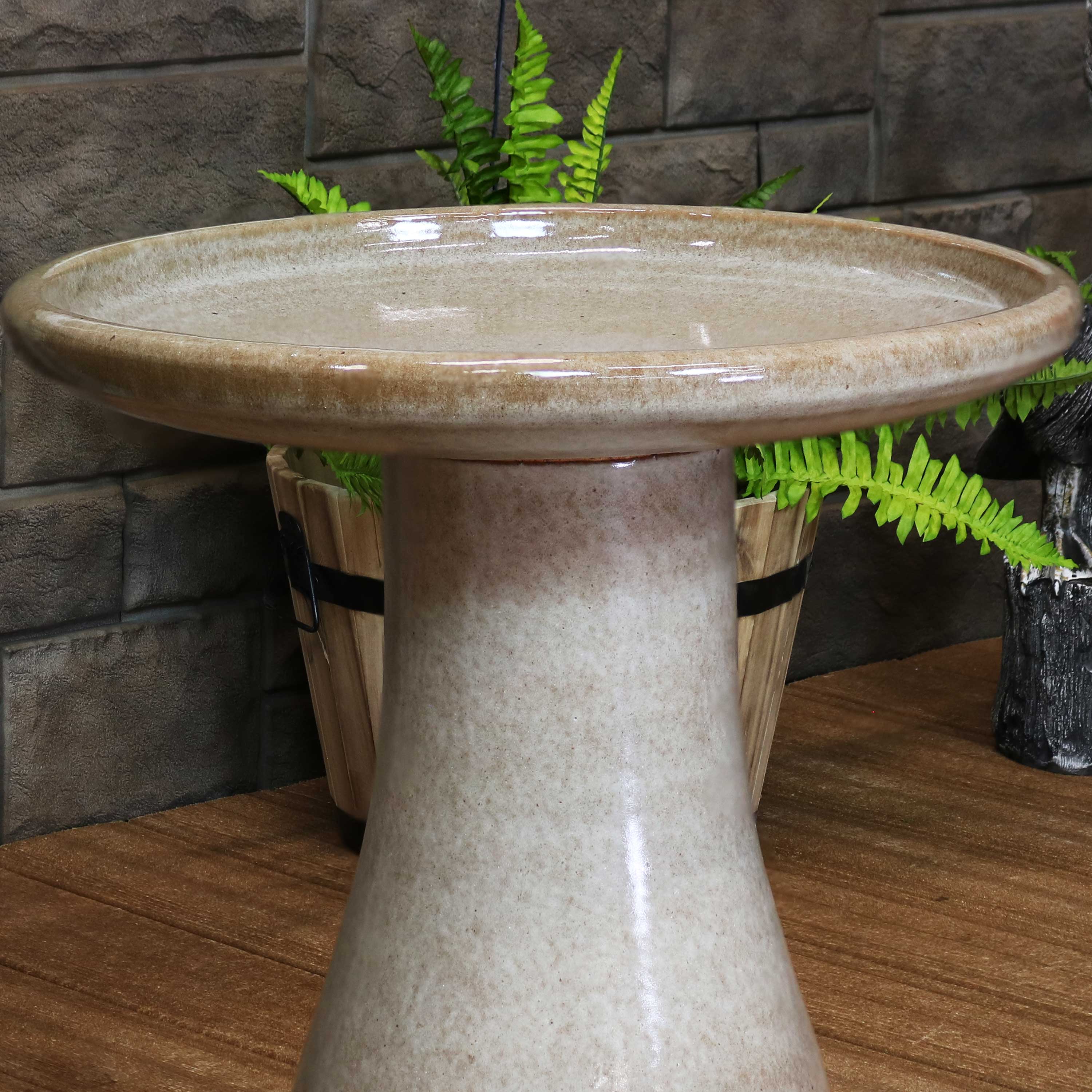 Sunnydaze Glazed Ceramic Duo Tone Outdoor Bird Bath - Garden Decor for Attracting Birds & Enhancing Outdoor Spaces