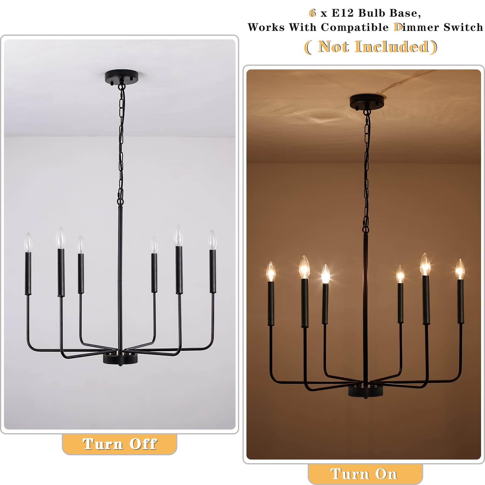 LJHhowe 6-Light Black Chandelier Ceiling Light Fixture - Farmhouse Style Dining Room Pendant Lighting for Kitchen, Bedroom, Living Room & Foyer | Perfect for Rustic Home Decor and Elegant Interior Design