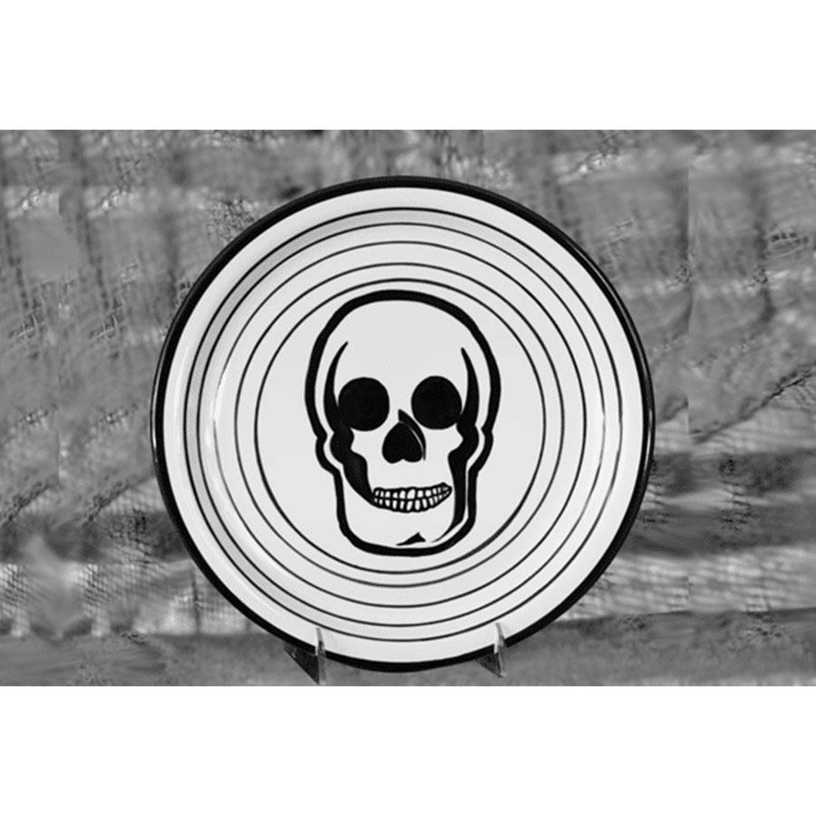 Black & White Skull Salad Plate - Calavera Day of the Dead Dinnerware for Halloween, Mexican Fiesta & Gothic Home Decor