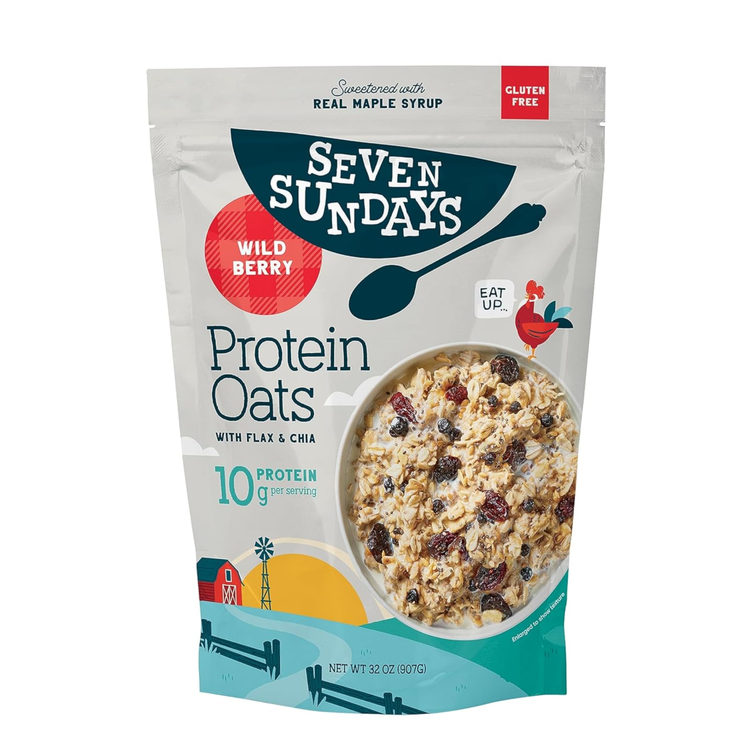 Seven Sundays Wildberry Protein Oats - 32oz Bag | Gluten Free Breakfast with 10g Upcycled Protein | Enjoy Warm, Cold or as Overnight Oats for Workouts & Healthy Morning Meals