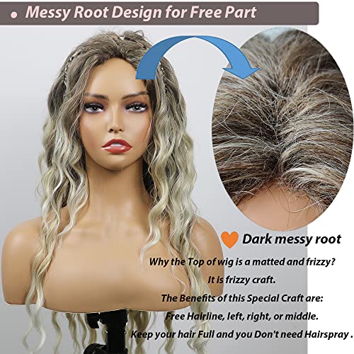 Curly Blonde Brown Reverse Ombre Wig - Long Synthetic Hairpiece for Cosplay, Halloween & Daily Fashion