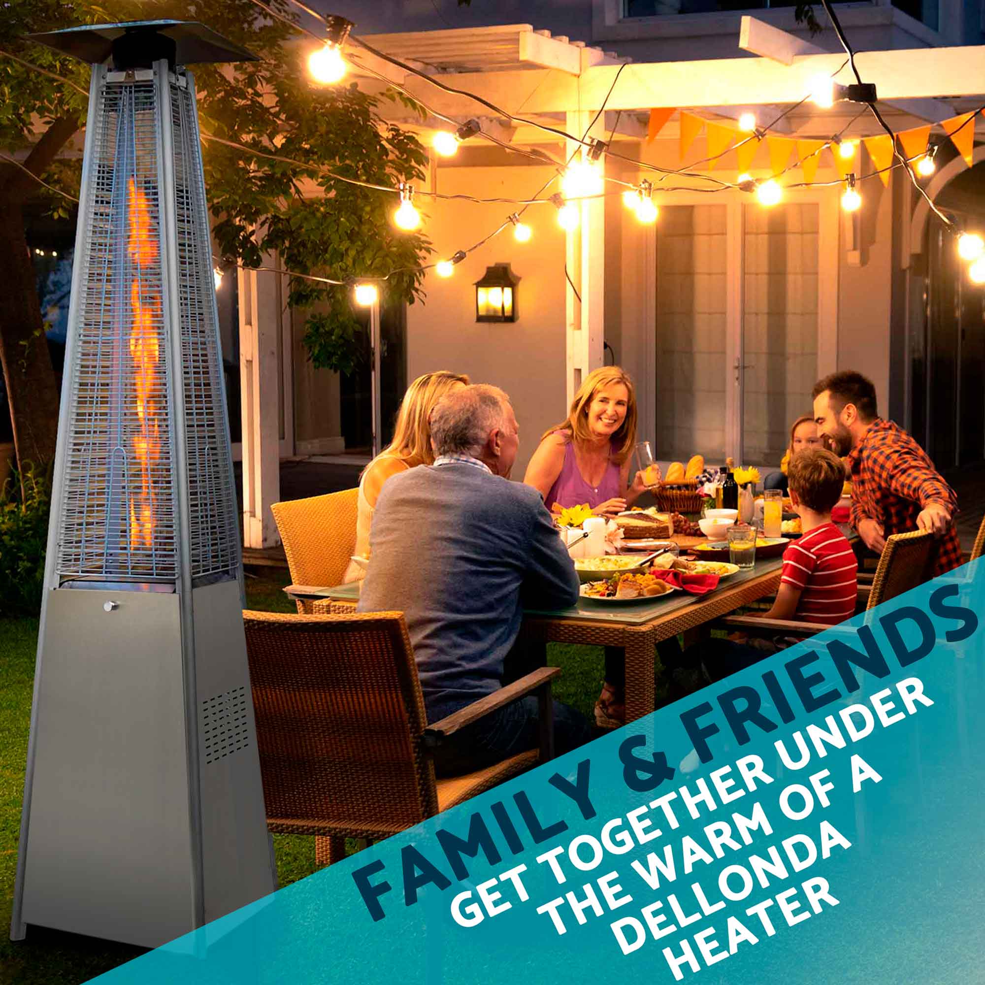 Pyramid Gas Patio Heater 13kW - Commercial & Residential Outdoor Heater with Weatherproof Cover, Stainless Steel DG225 - Perfect for Restaurants, Backyards, and Patio Parties