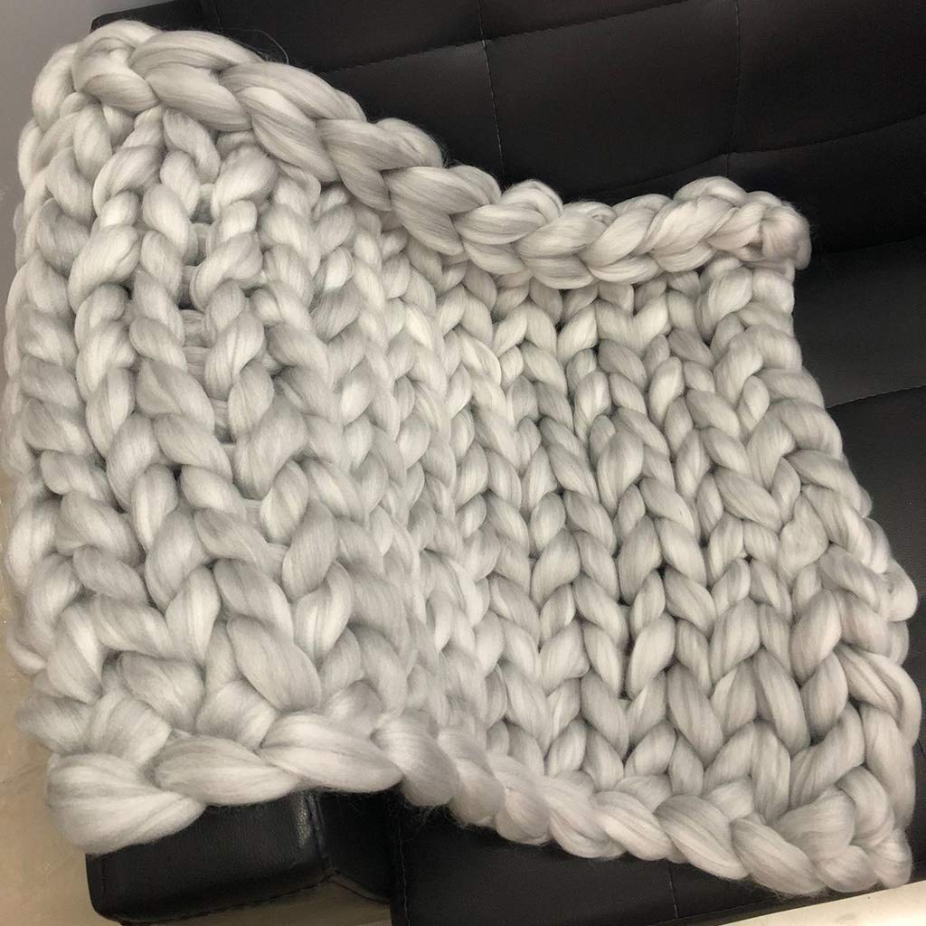 Super Soft Chunky Knit Wool Blanket - 200x200cm Giant Arm Knitting Throw in Gray-White | Cozy Home Decor, Perfect for Sofa, Bed & Winter Warmth